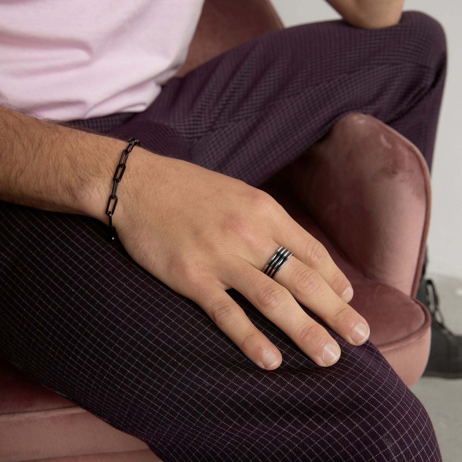 Anillo Unisex Geométrico 3 líneas Negras - Acero Inoxidable