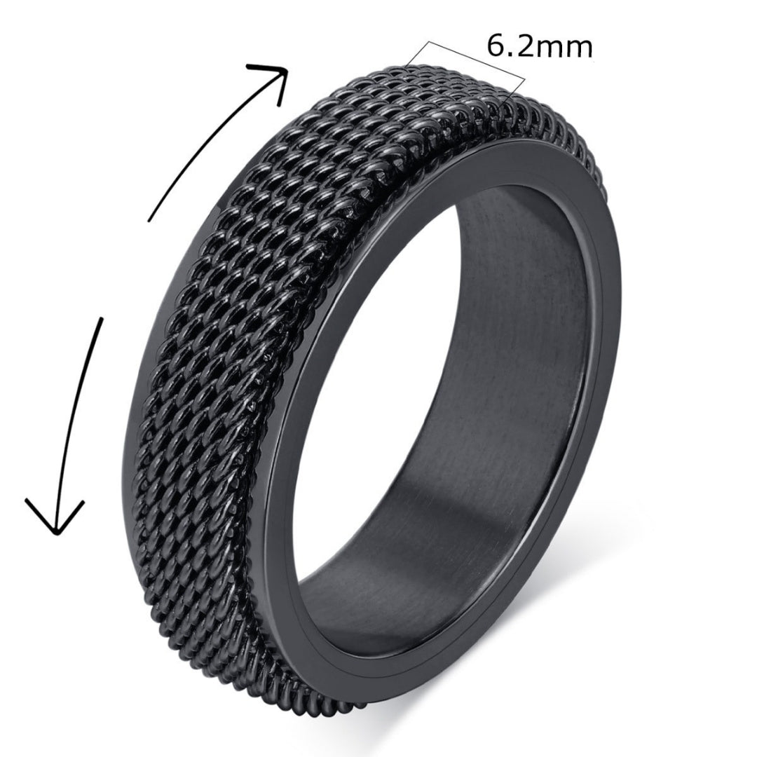 Anillo Trenzado giratorio 6,2 mm Acero Inoxidable - Negro