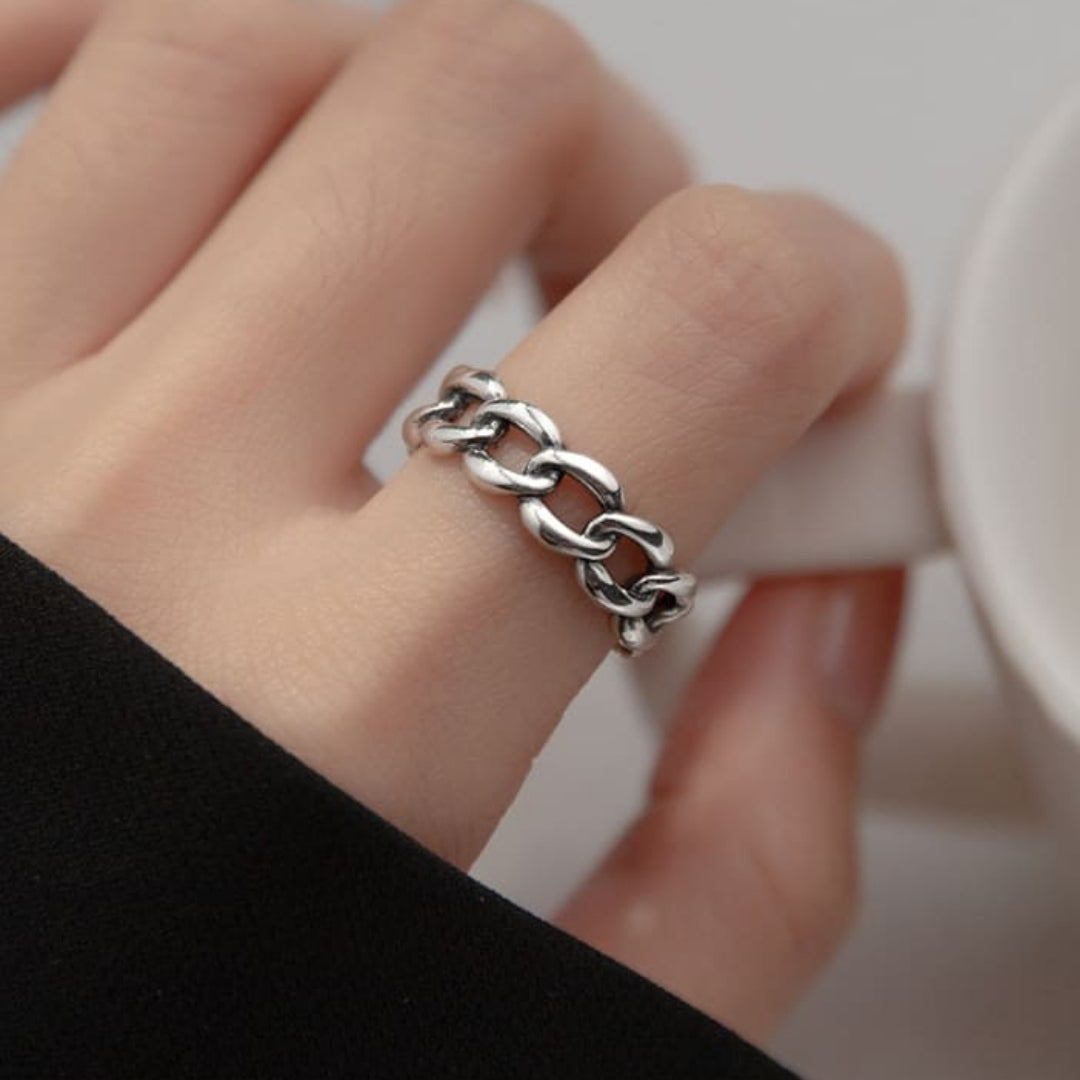 Anillo cadena Vintage Unisex - Plata Ajustable