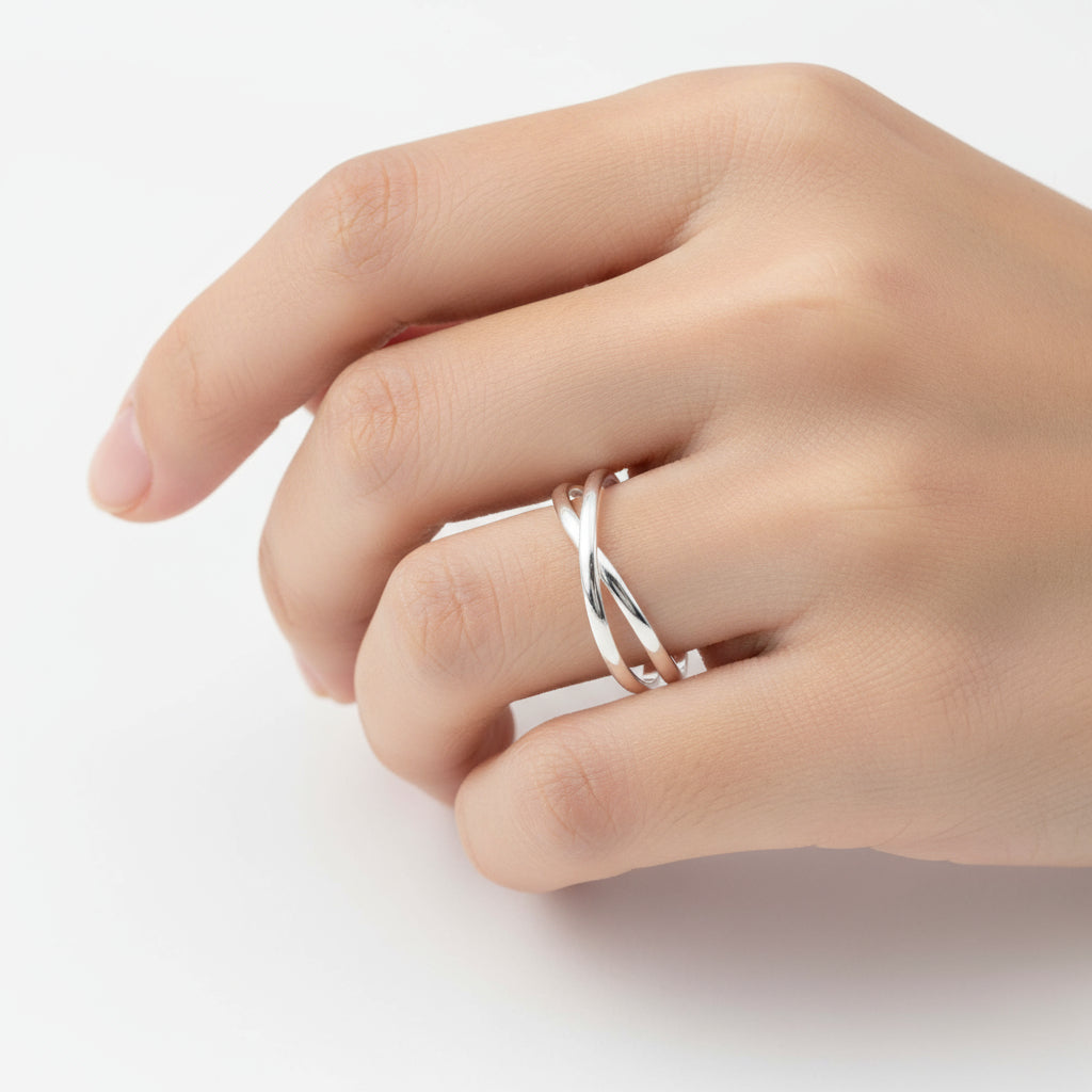 Anillo Doble Cruzado Plata