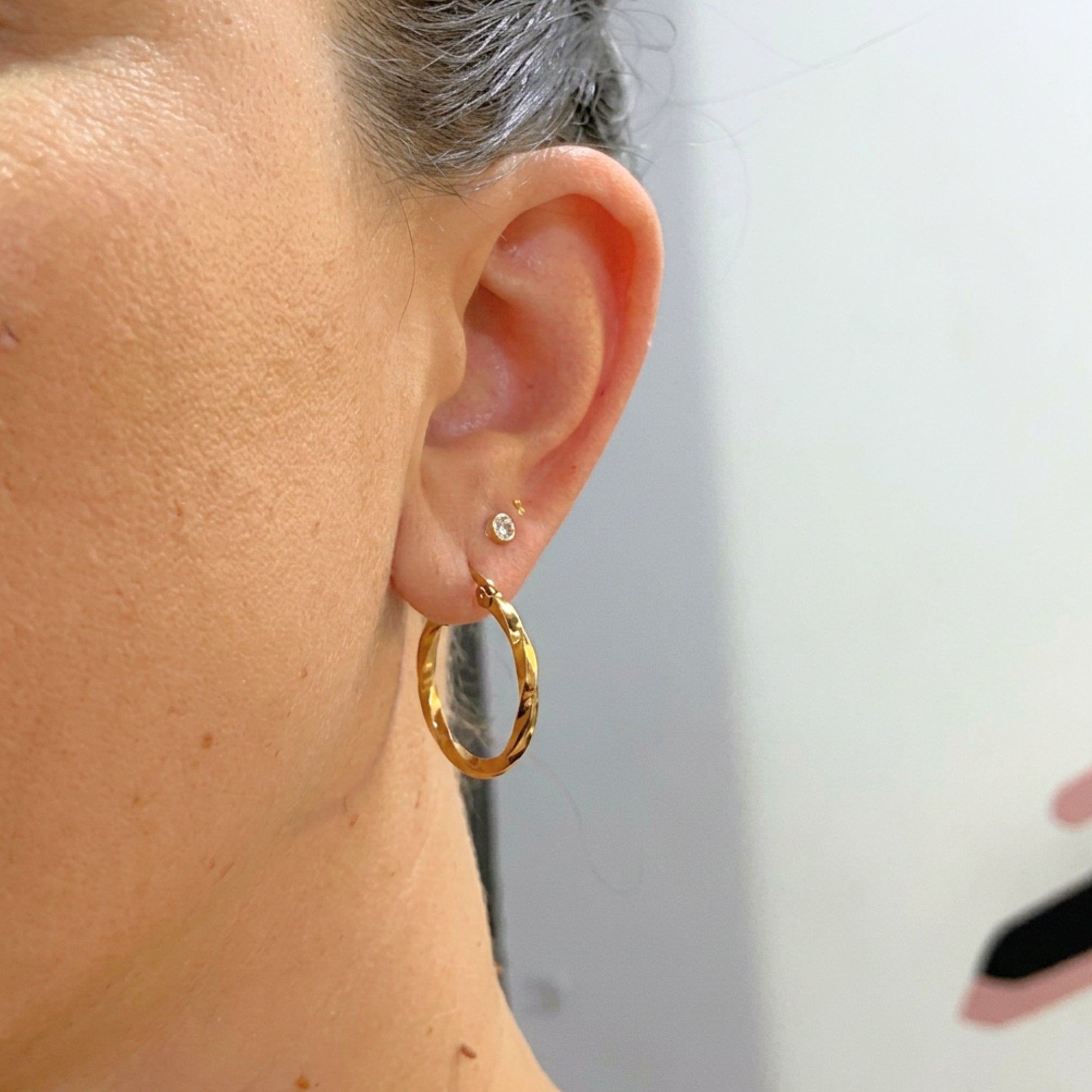 Aros Argolla Corte Diamante 20 mm acero Gold
