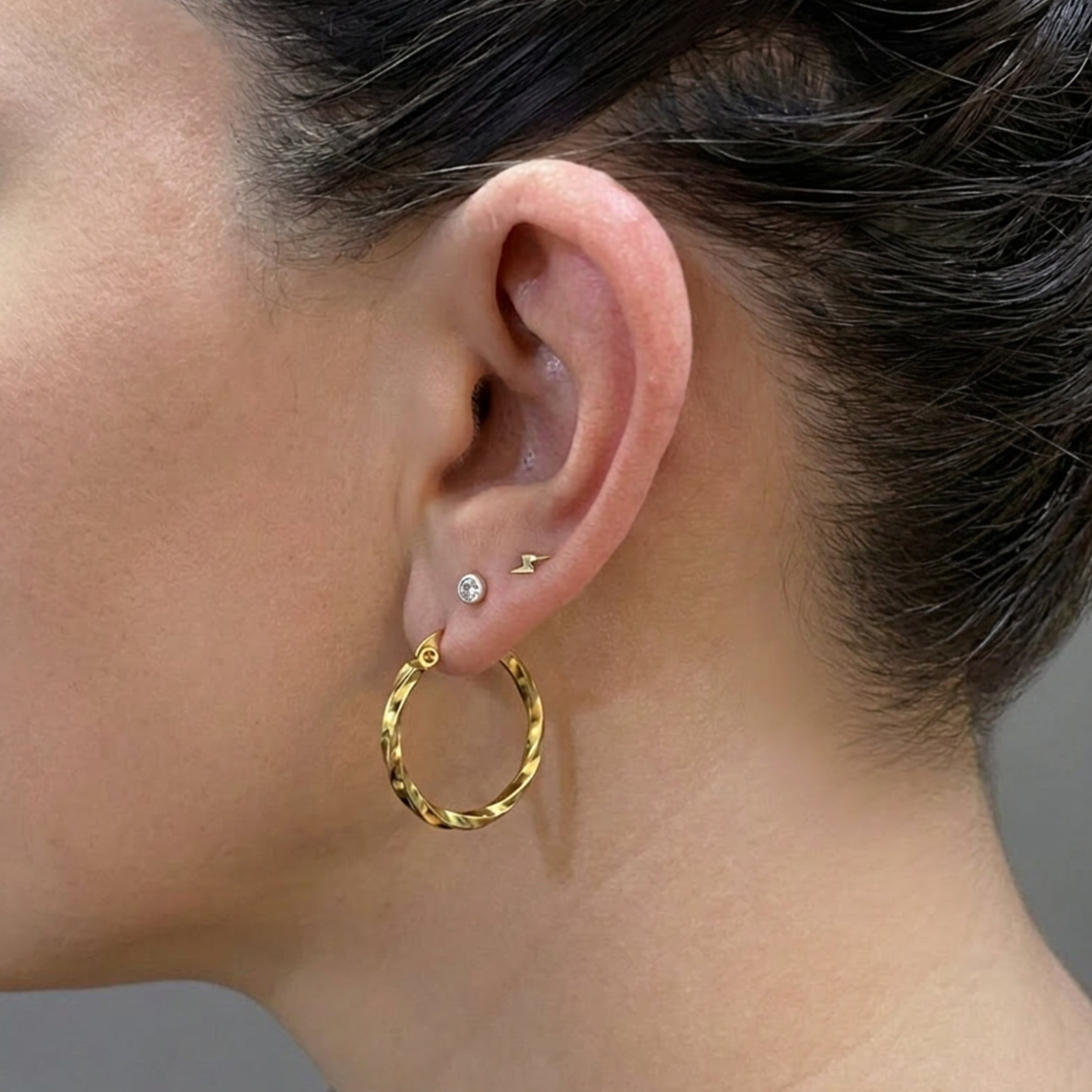 Aros Argolla Corte Diamante 20 mm acero Gold