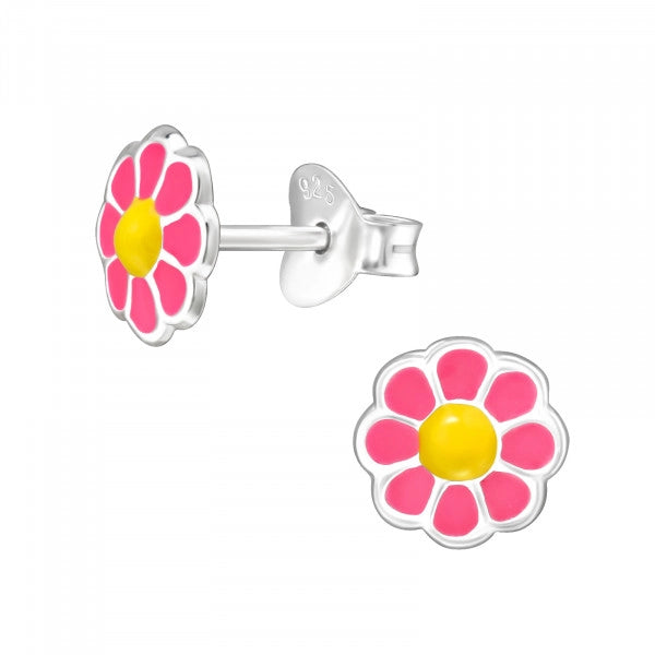 Aros Flor Rosada Plata