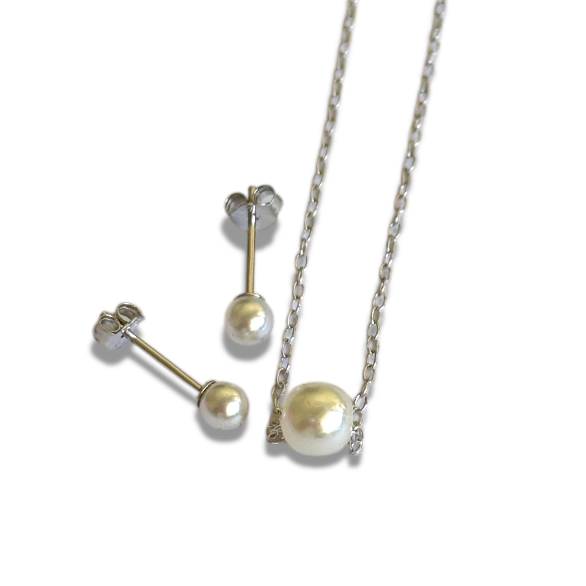 Pack Perlas (Aritos + Collar) Silver