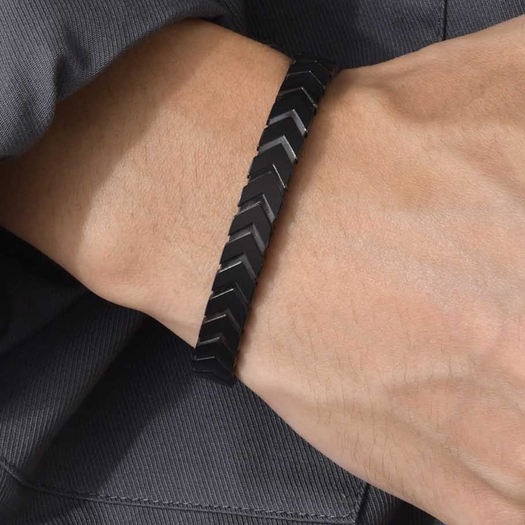 Pulsera Esclava Trenzada 17-19 cm Acero Inoxidable - Negra