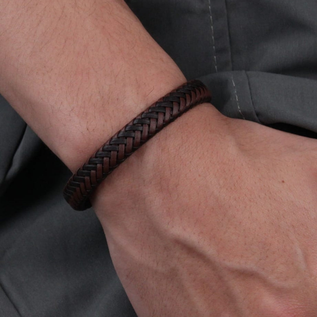 Pulsera unisex Tejido Acero Titanio - Café