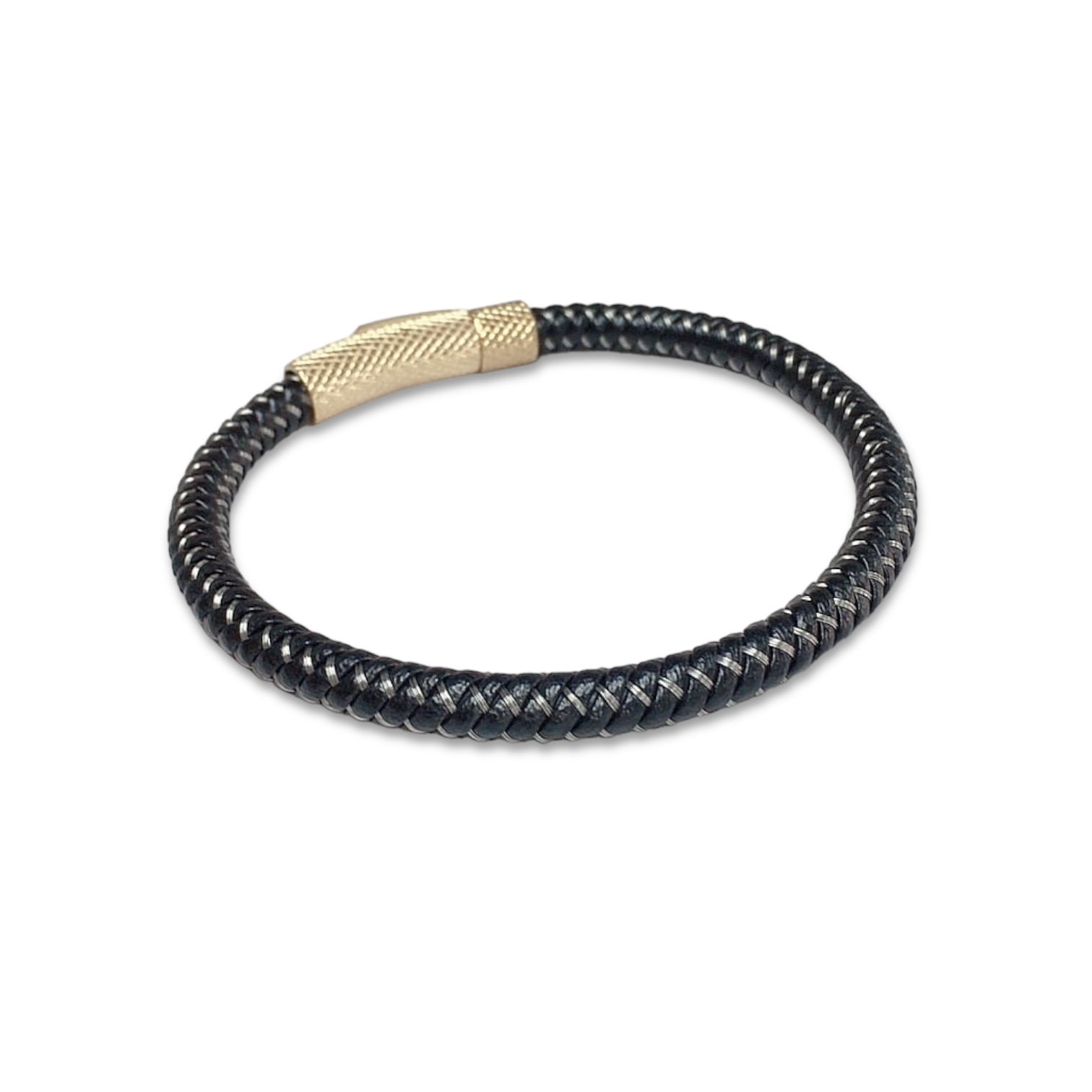Pulsera unisex Trenza Redonda - Cuero Sintético - Acero Inoxidable - Gold