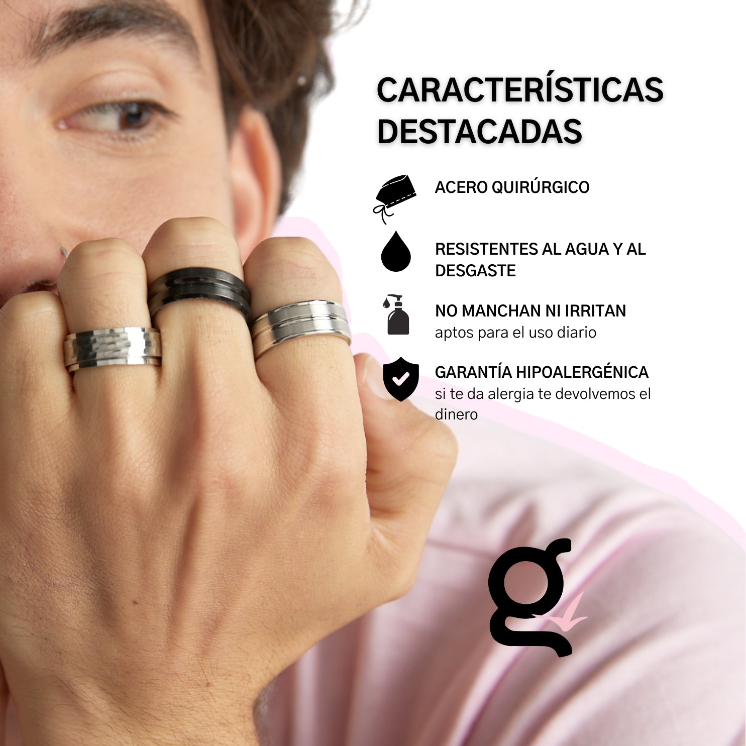 Anillo Unisex Geométrico 1 línea Calada - Canto Angular - Acero Inoxidable - Negro
