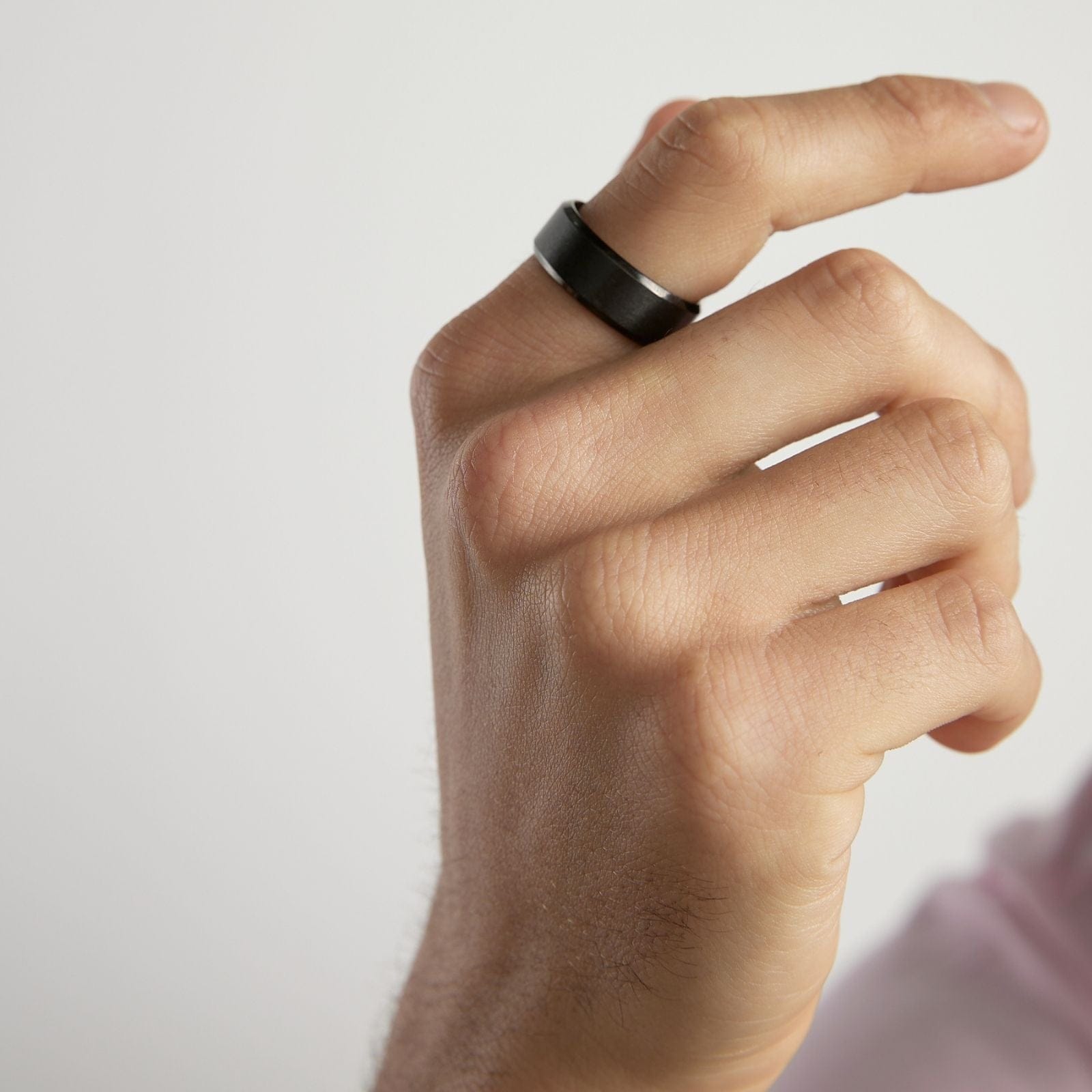 Goia ANILLO Anillo Grueso Liso - Canto angular - Acero Inoxidable - Negro