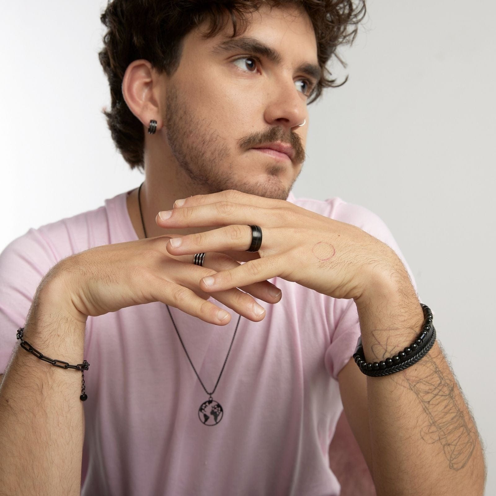 Goia ANILLO Anillo Unisex Geométrico 1 línea Calada - Acero Inoxidable - Negro