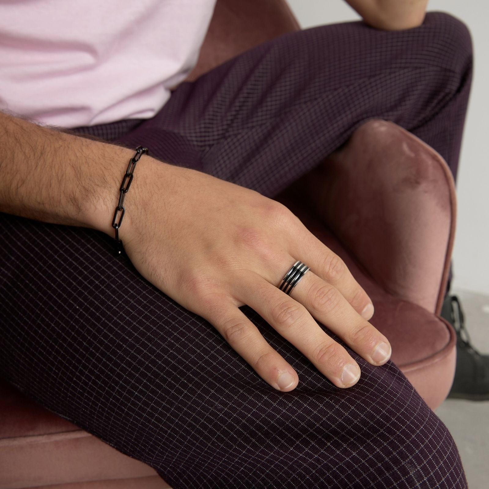 Goia Anillo Unisex Geométrico 3 líneas Negras - Acero Inoxidable