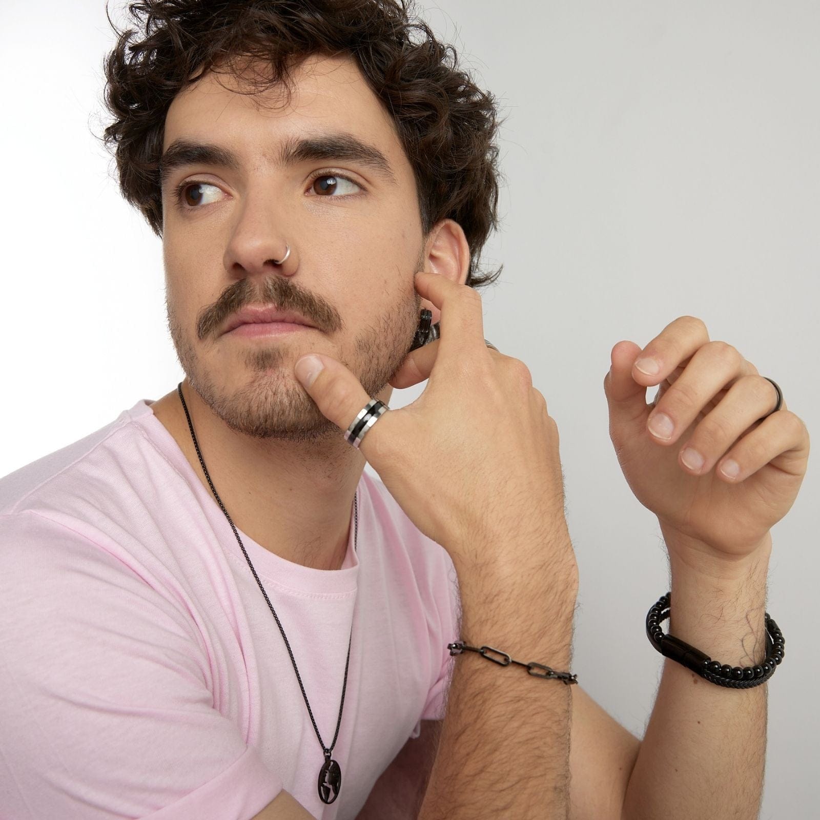 Goia COLGANTE Collar Mapamundi 60 cm Acero Inoxidable - Negro