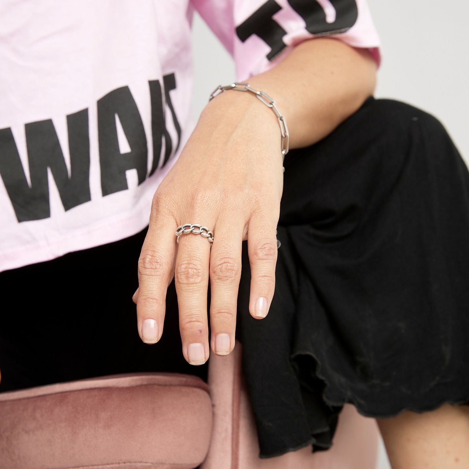 Goia PULSERA Pulsera Cadena Hip Hop 18,5 cm Acero Inoxidable - Plateada