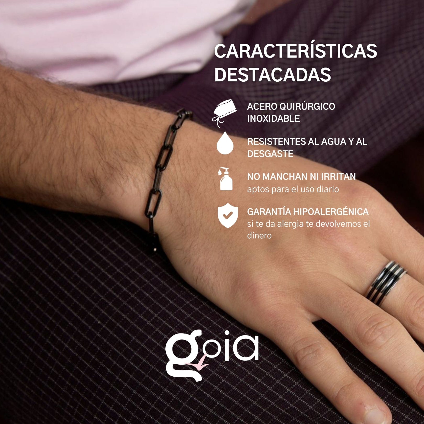 Goia PULSERA Pulsera Cadena Hip Hop 18,5 cm Acero Inoxidable - Plateada