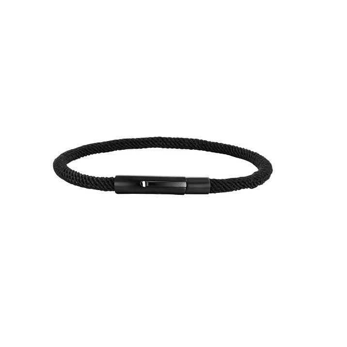 Pulsera Cuerda de Cuerina/Acero Inoxidable 4mm x 21cm Negra