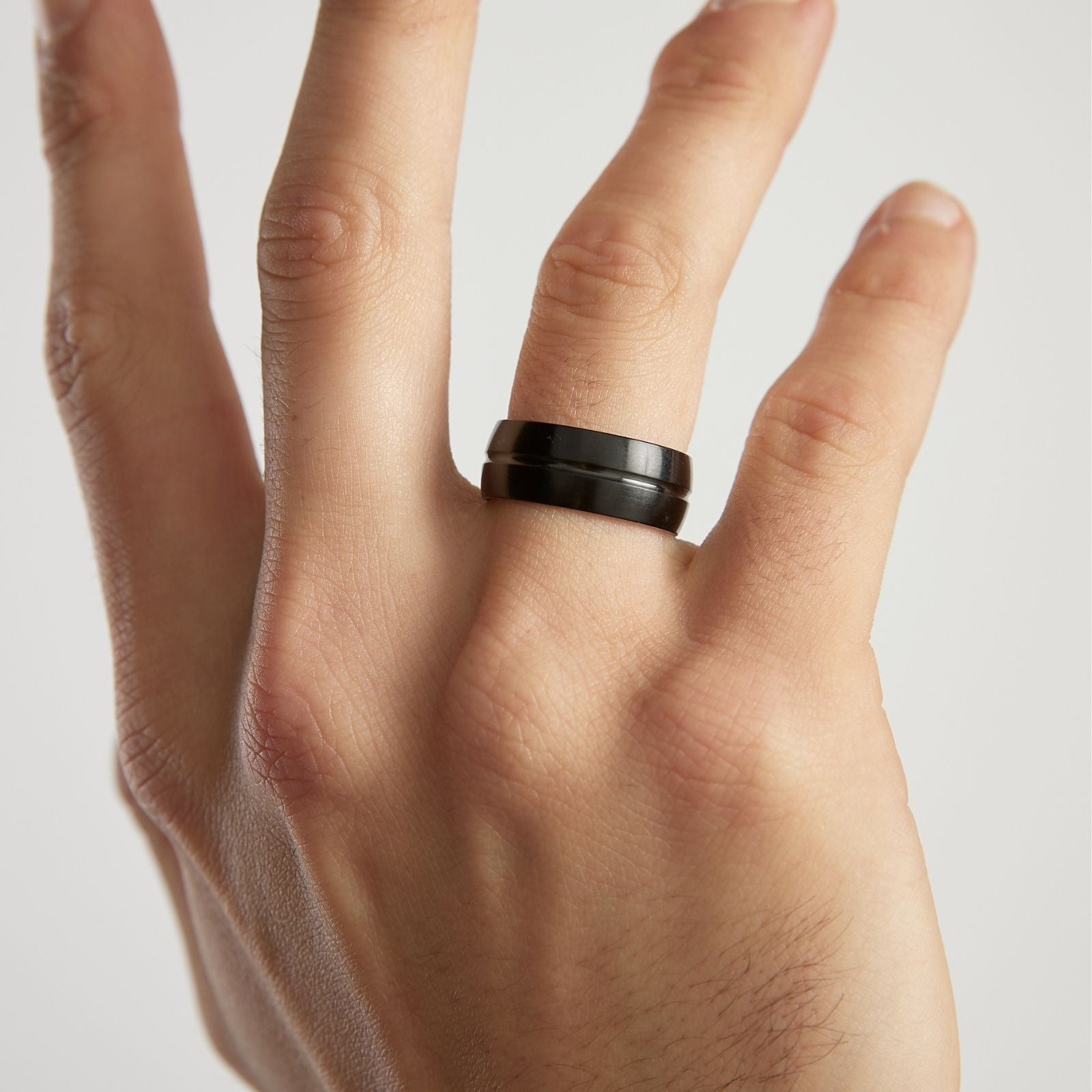 Anillo Unisex Geométrico 1 línea Calada - Acero Inoxidable - Negro