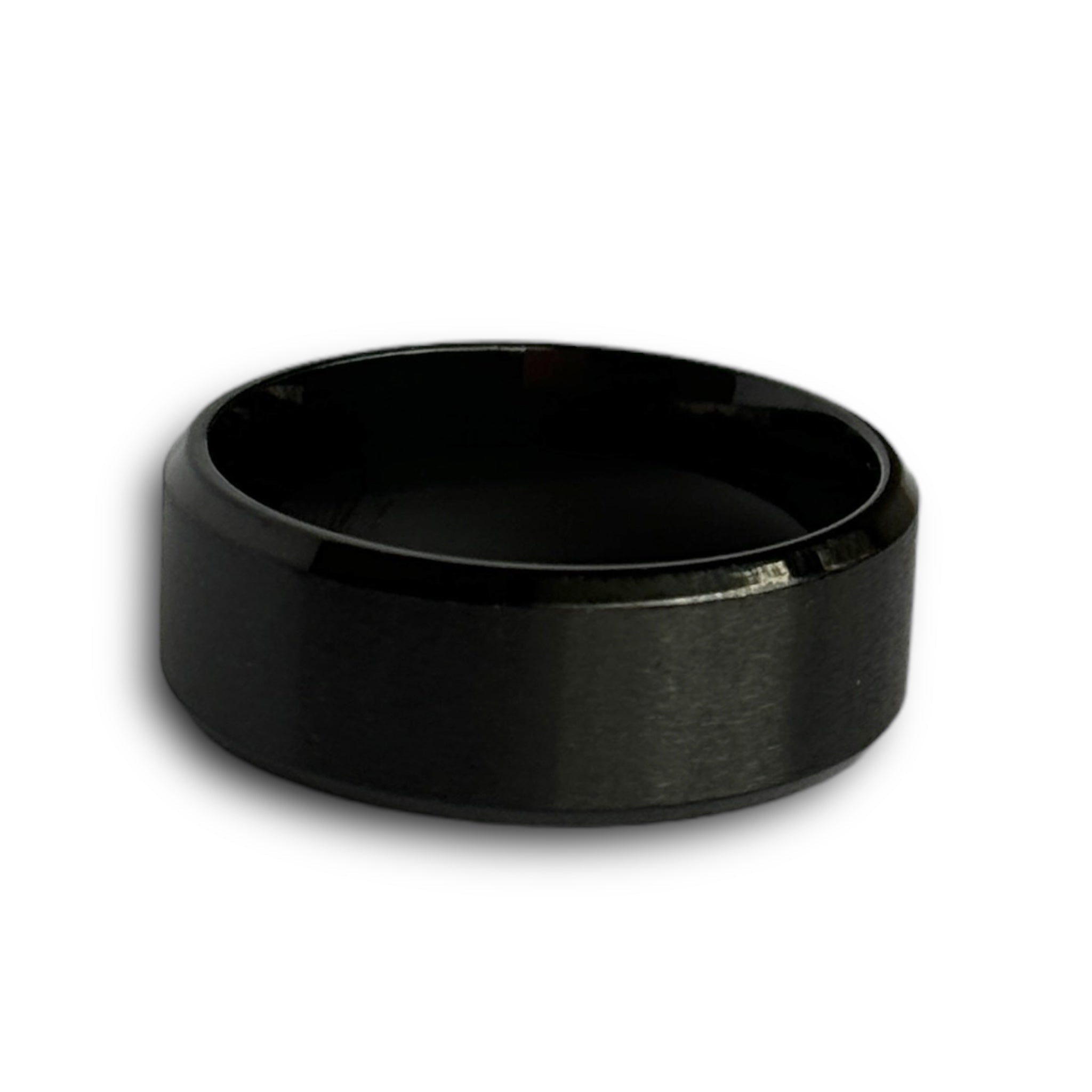 Anillo Grueso Liso - Canto angular - Acero Inoxidable - Negro