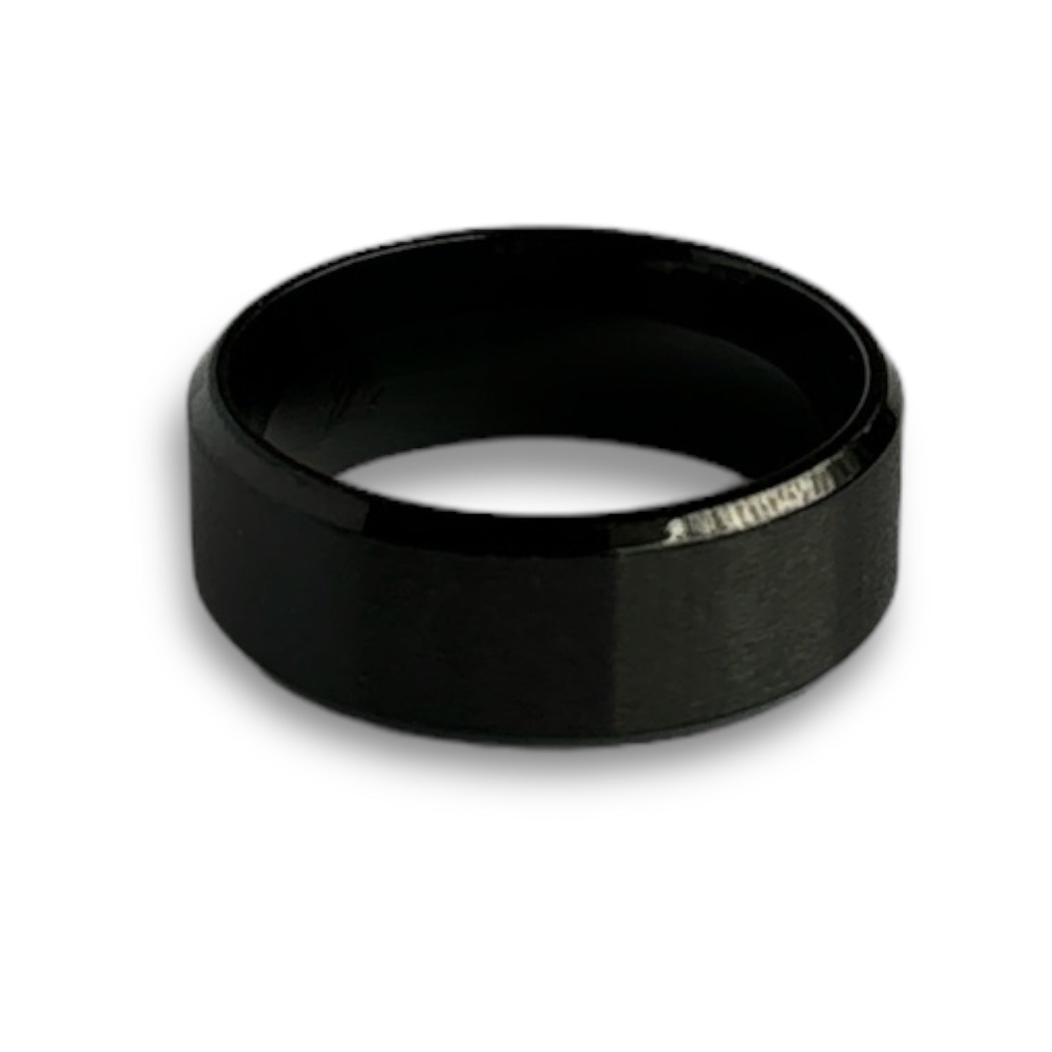 Anillo Grueso Liso - Canto angular - Acero Inoxidable - Negro