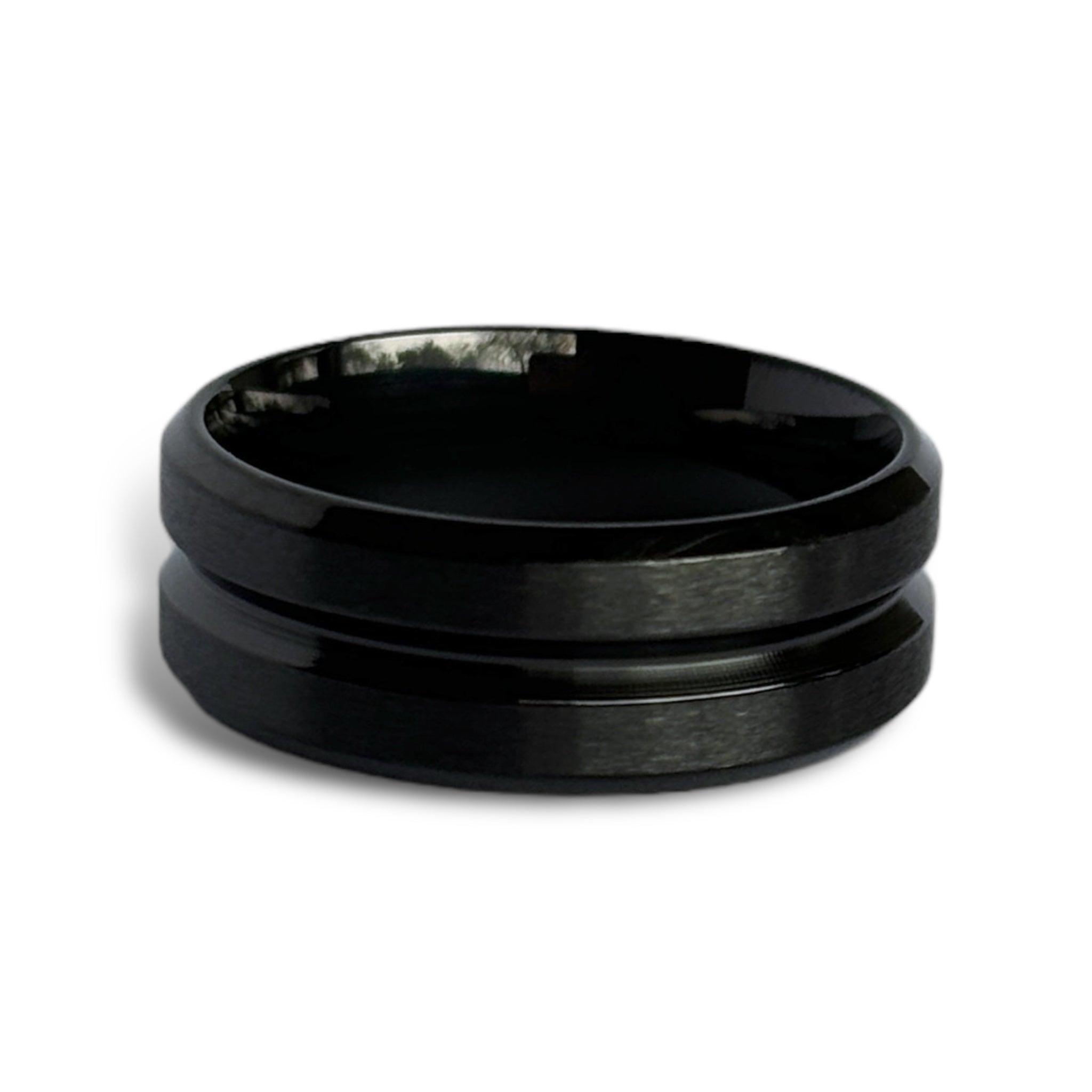 Anillo Unisex Geométrico 1 línea Calada - Canto Angular - Acero Inoxidable - Negro