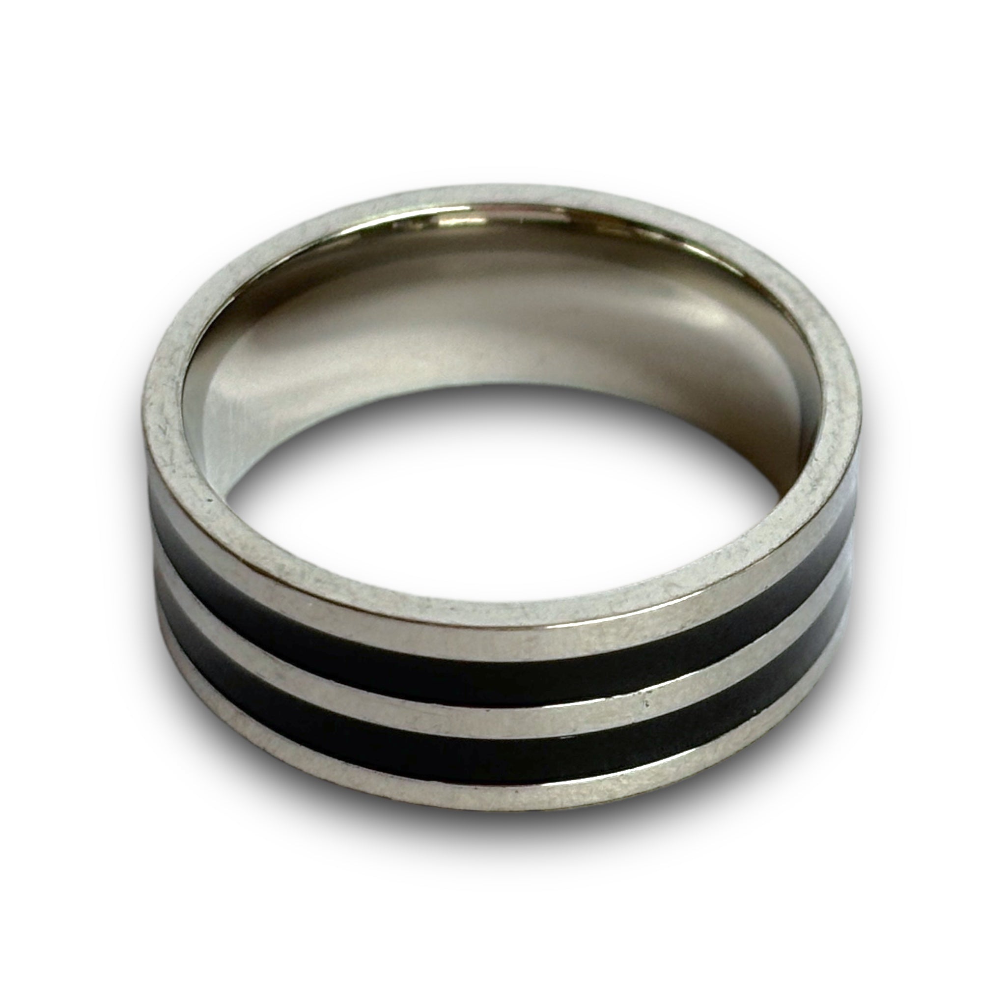 Anillo Unisex Geométrico 2 líneas Negras - Acero Inoxidable