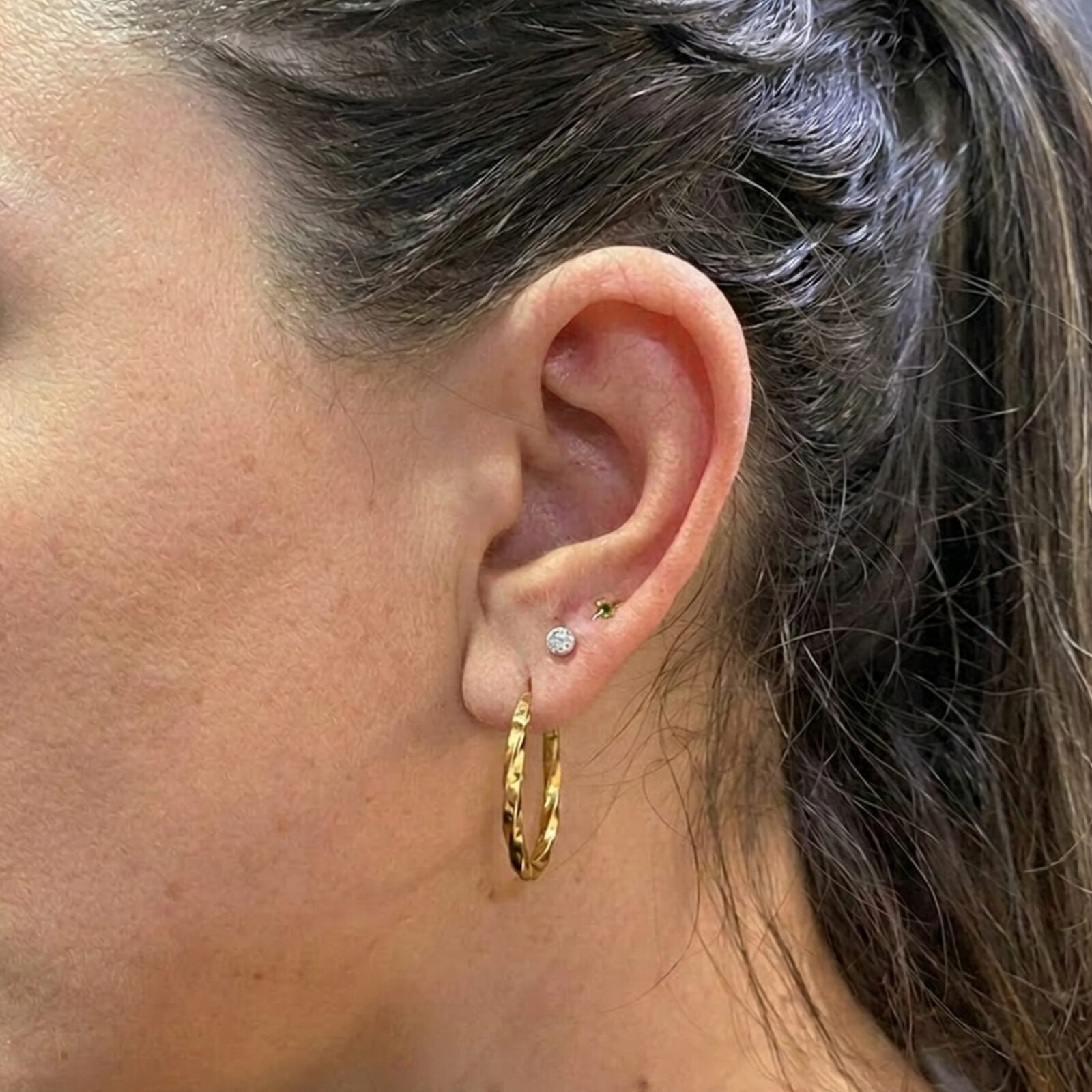 Aros Argolla Corte Diamante 20 mm acero Gold