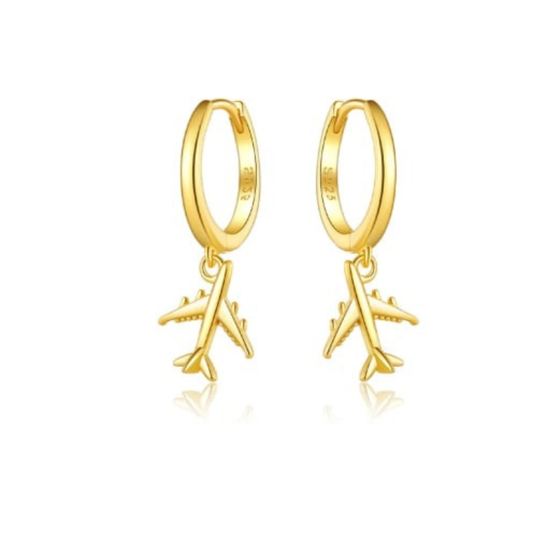 Aros Argolla Avión Colgante Gold