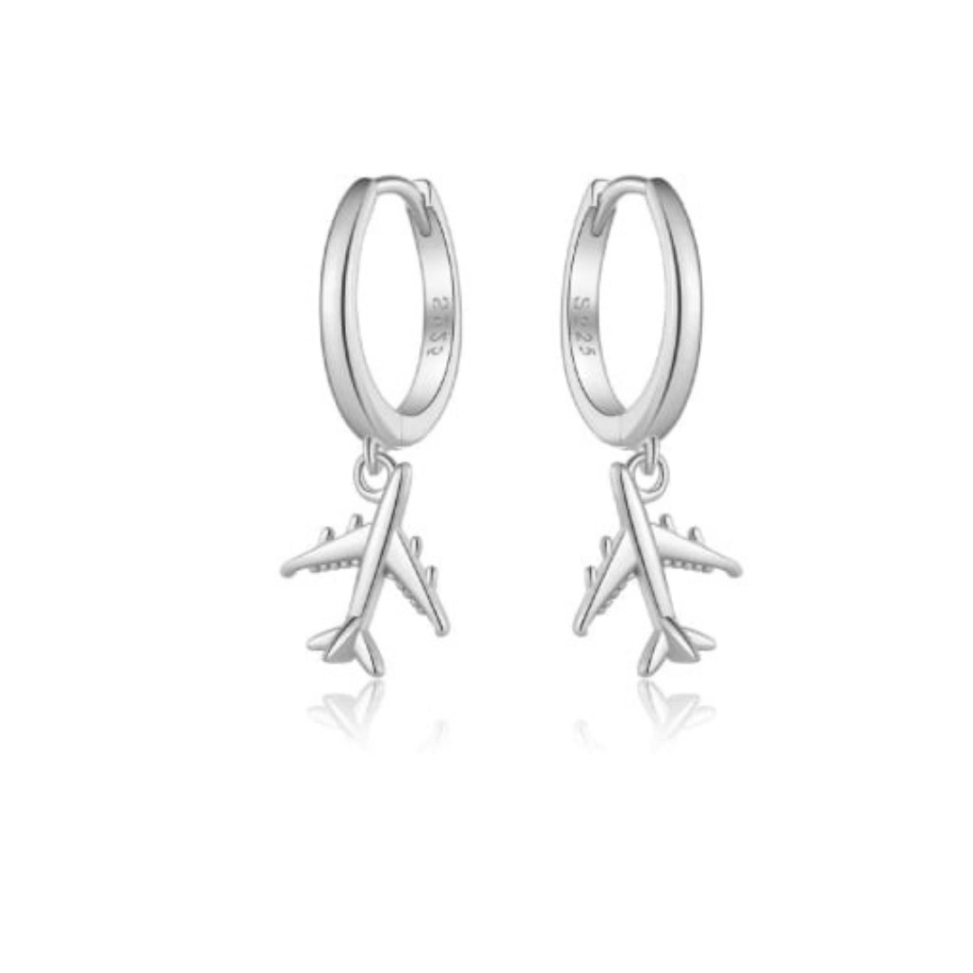 Aros Argolla Avión Colgante Plata