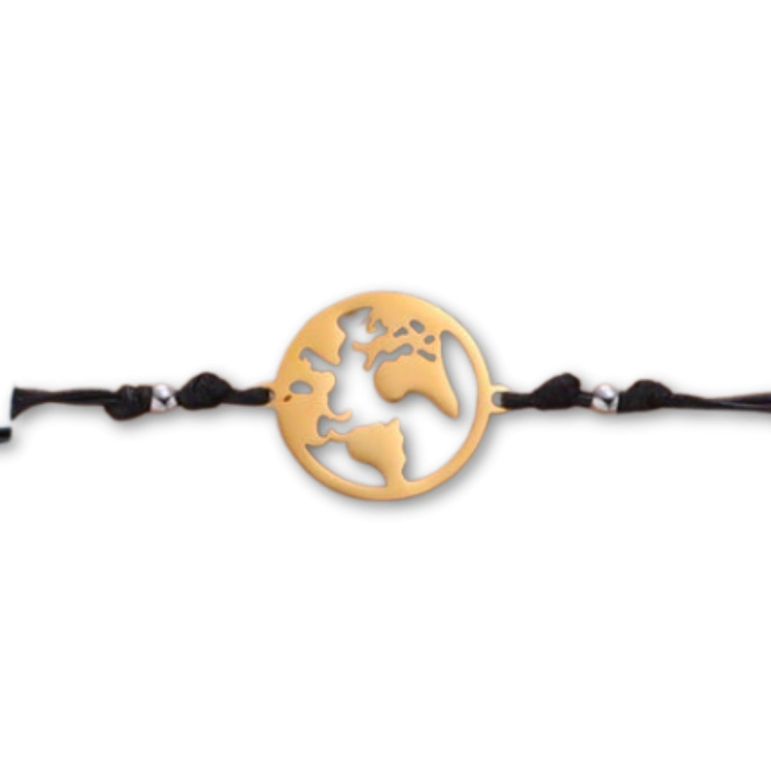 Pulsera Amuleto Mapamundi 2.0 - Acero Inoxidable - Dorado