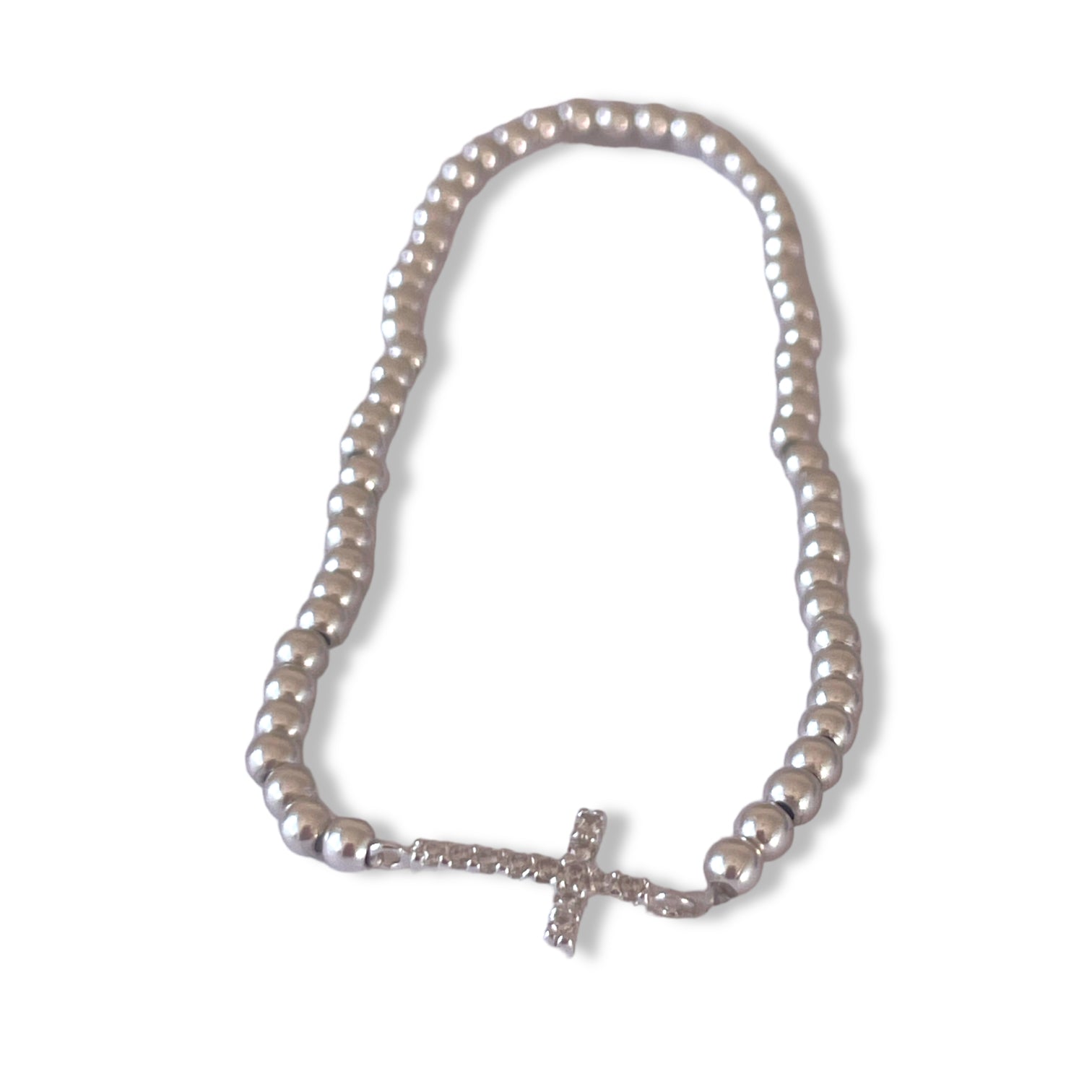 Pulsera Cruz Mostacillas plata