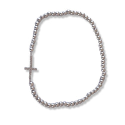 Pulsera Cruz Mostacillas plata