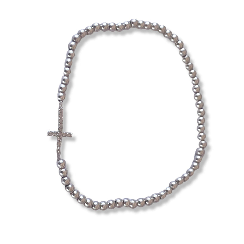 Pulsera Cruz Mostacillas plata