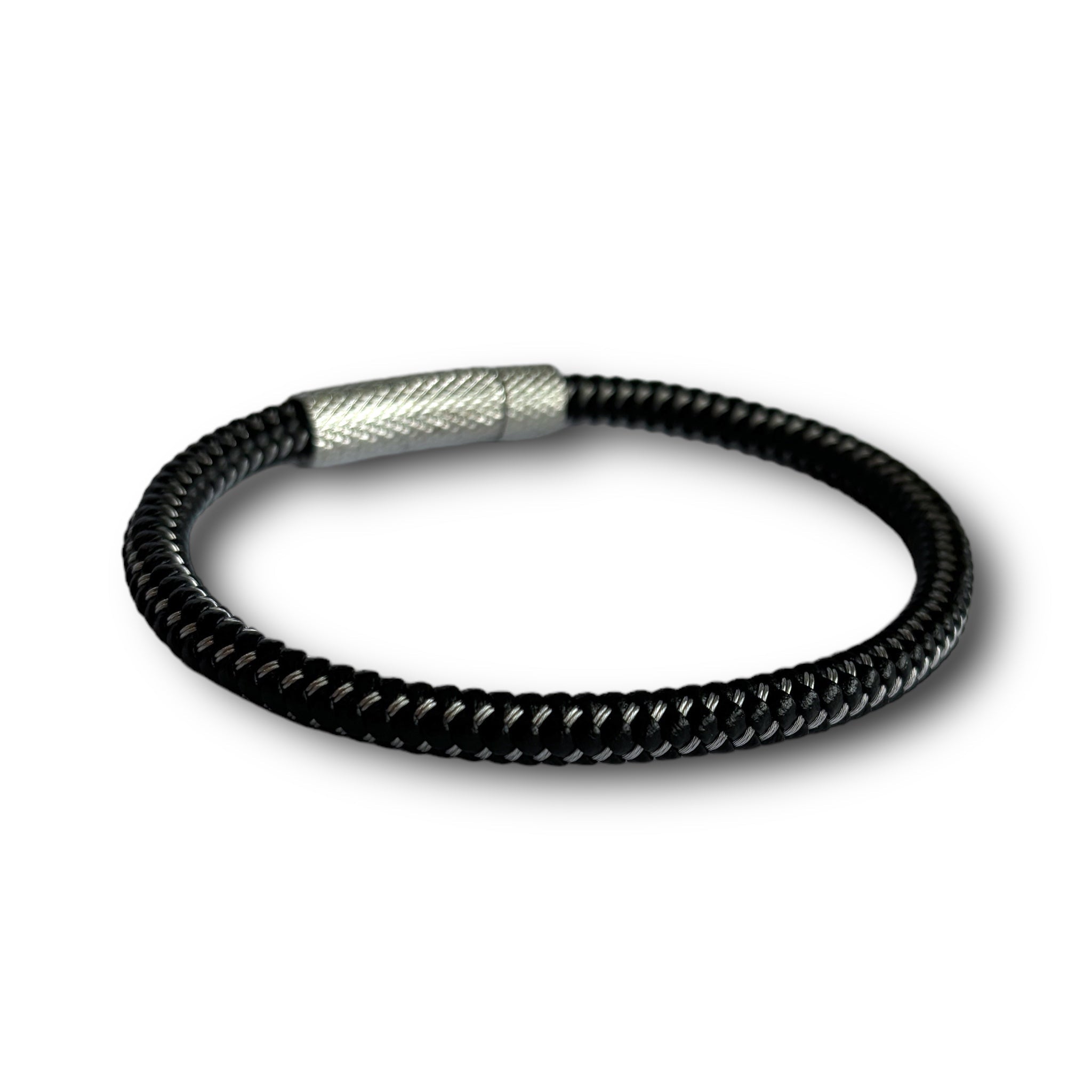 Pulsera unisex Trenza Redonda - Cuero Sintético - Acero Inoxidable - Silver
