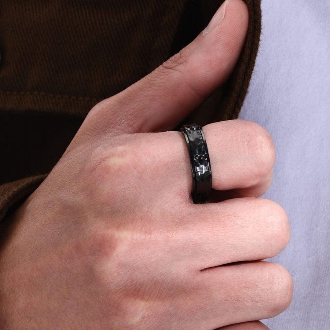 Goia ANILLO Anillo Machacado giratorio 8mm Acero Inoxidable - Negro