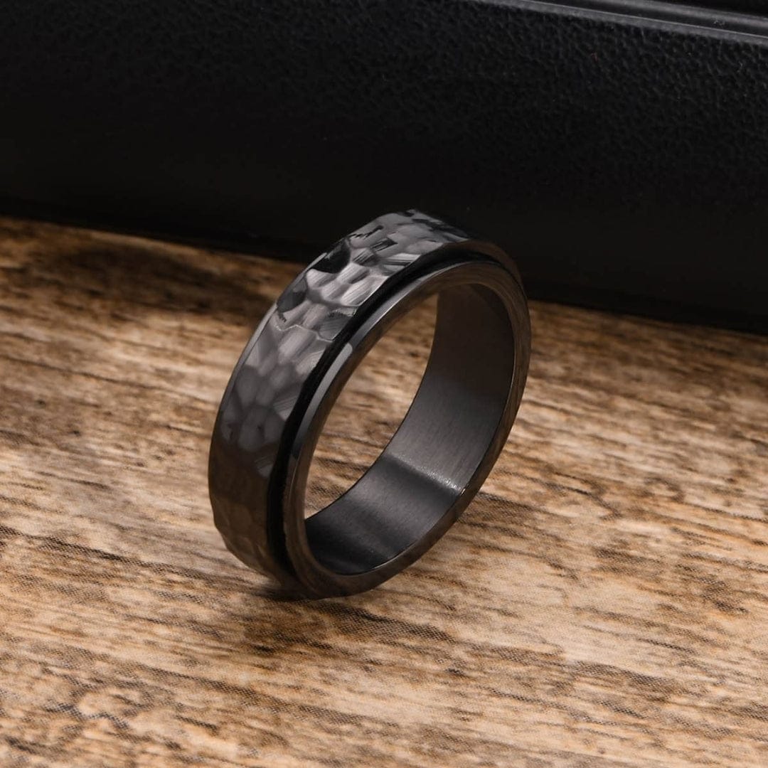 Goia ANILLO Anillo Machacado giratorio 8mm Acero Inoxidable - Negro