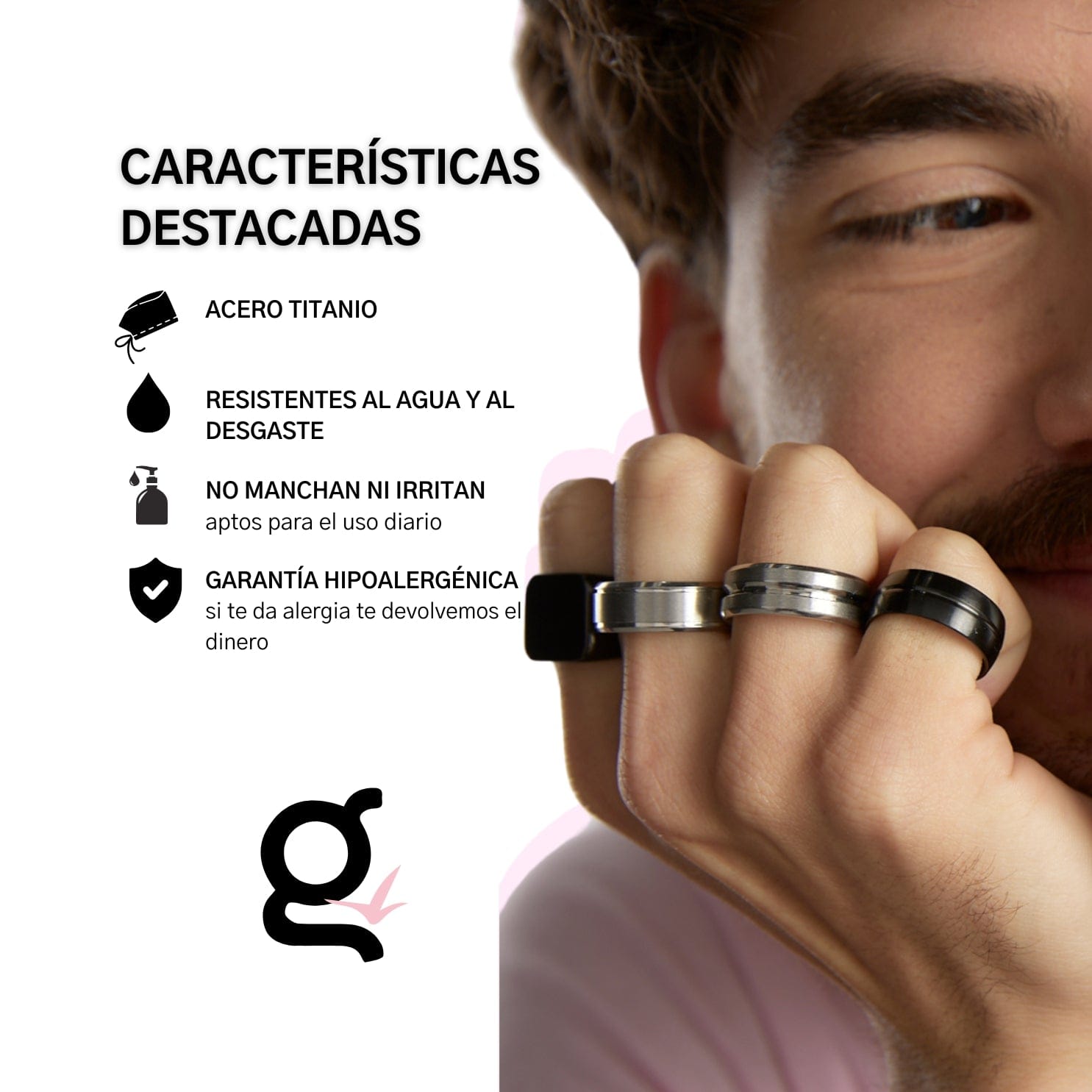 Goia ANILLO Anillo Unisex Geométrico 1 línea Calada - Canto Angular - Acero Inoxidable - Negro