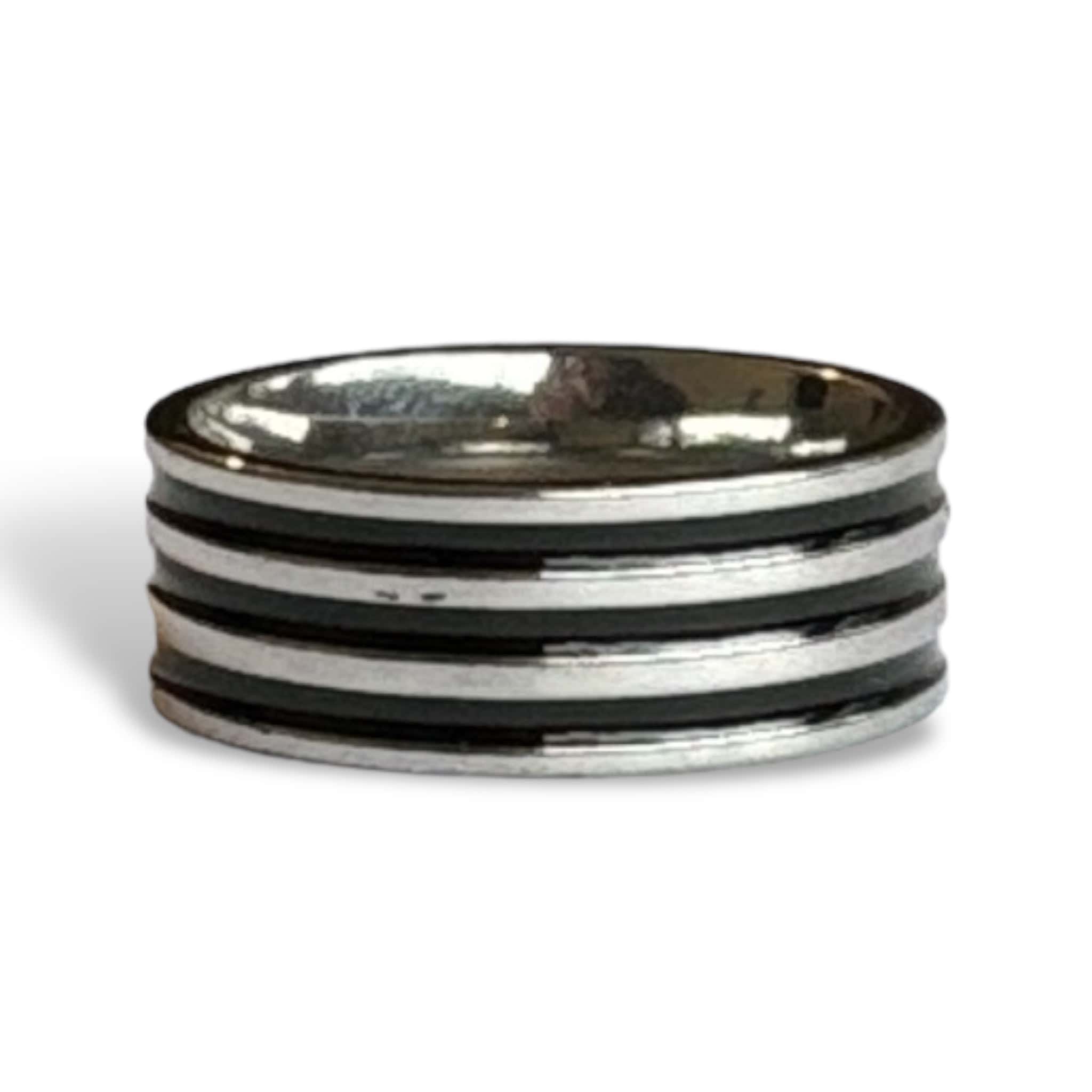 Goia Anillo Unisex Geométrico 3 líneas Negras - Acero Inoxidable