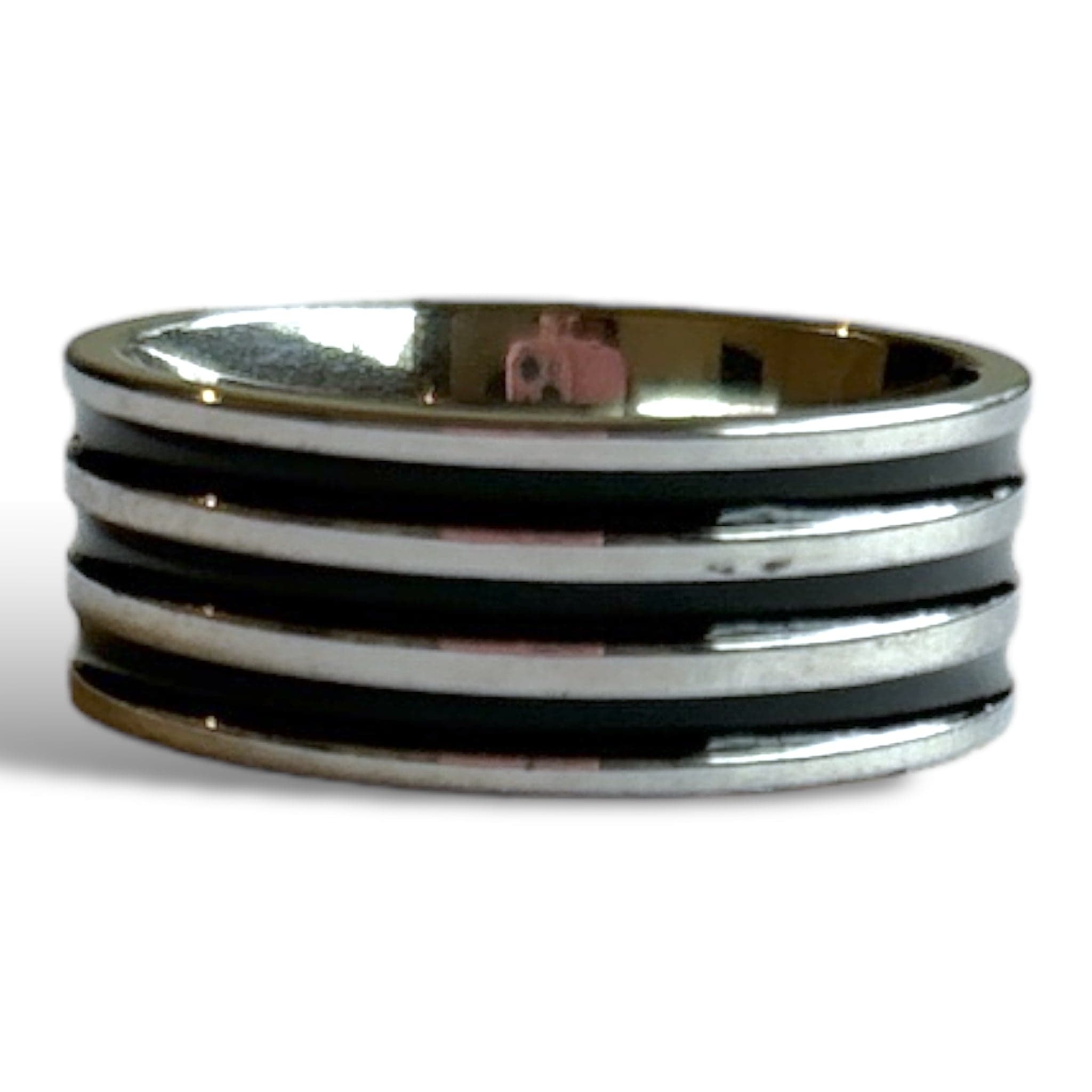 Goia Anillo Unisex Geométrico 3 líneas Negras - Acero Inoxidable