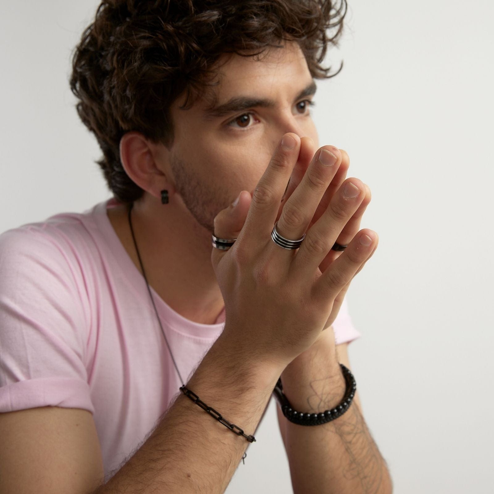 Goia Anillo Unisex Geométrico 3 líneas Negras - Acero Inoxidable