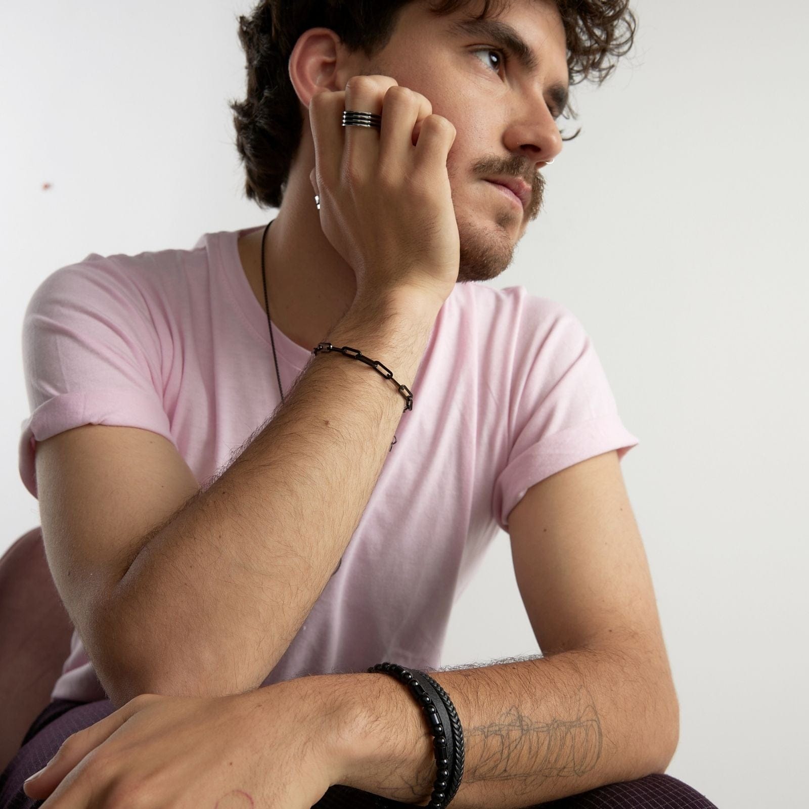 Goia Anillo Unisex Geométrico 3 líneas Negras - Acero Inoxidable