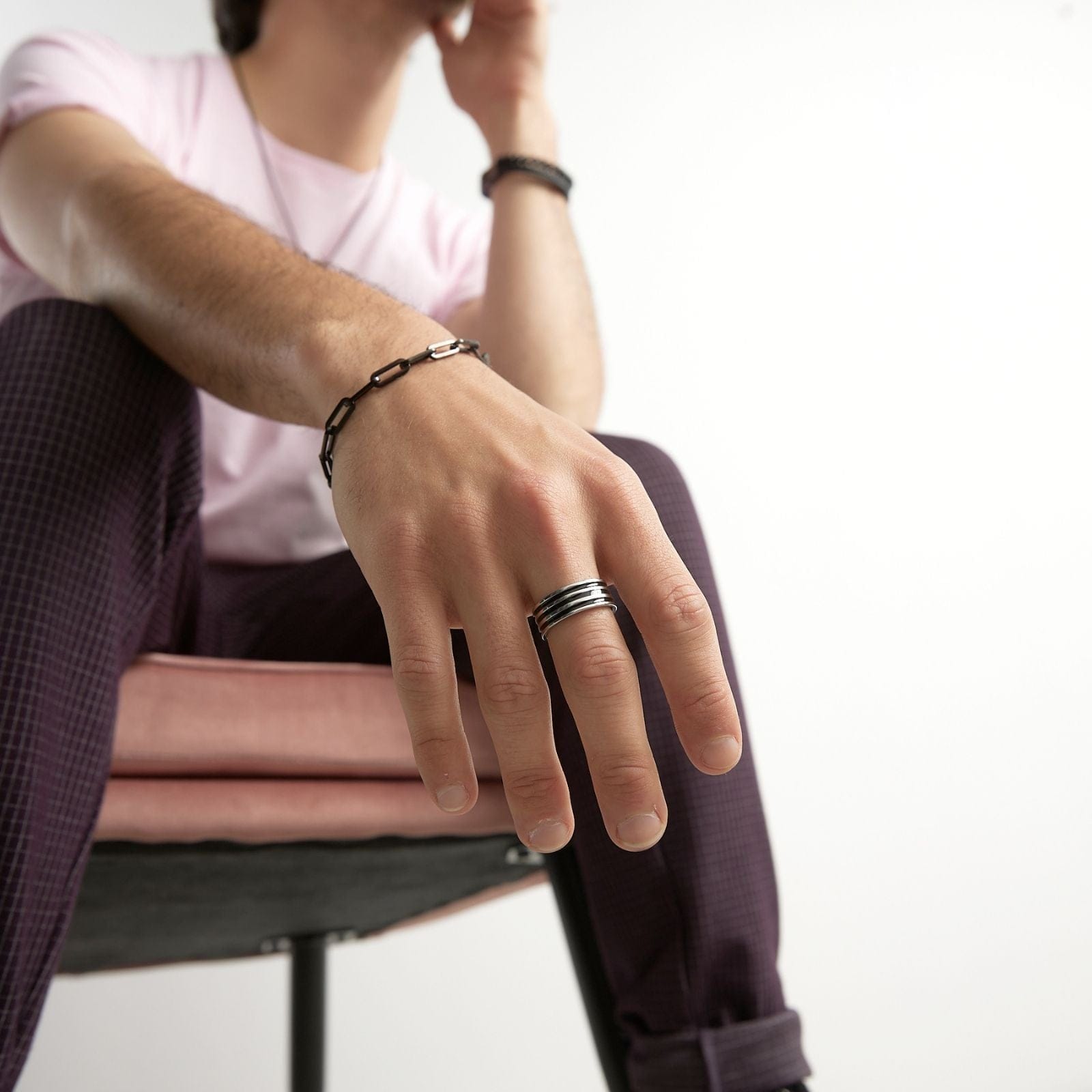 Goia Anillo Unisex Geométrico 3 líneas Negras - Acero Inoxidable