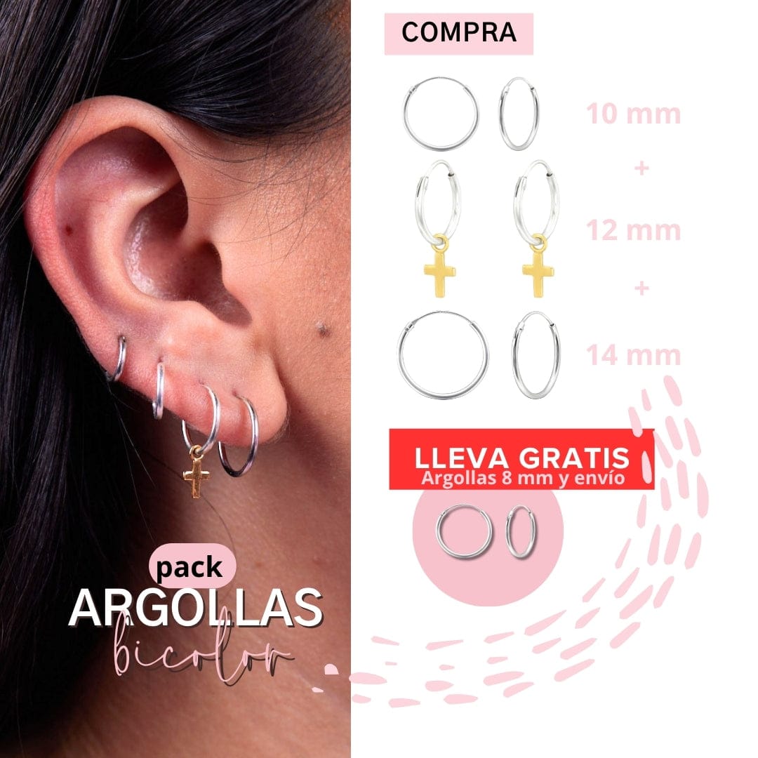 Goia AROS Pack Argollas Plata Bicolor + Argolla 8 mm de regalo