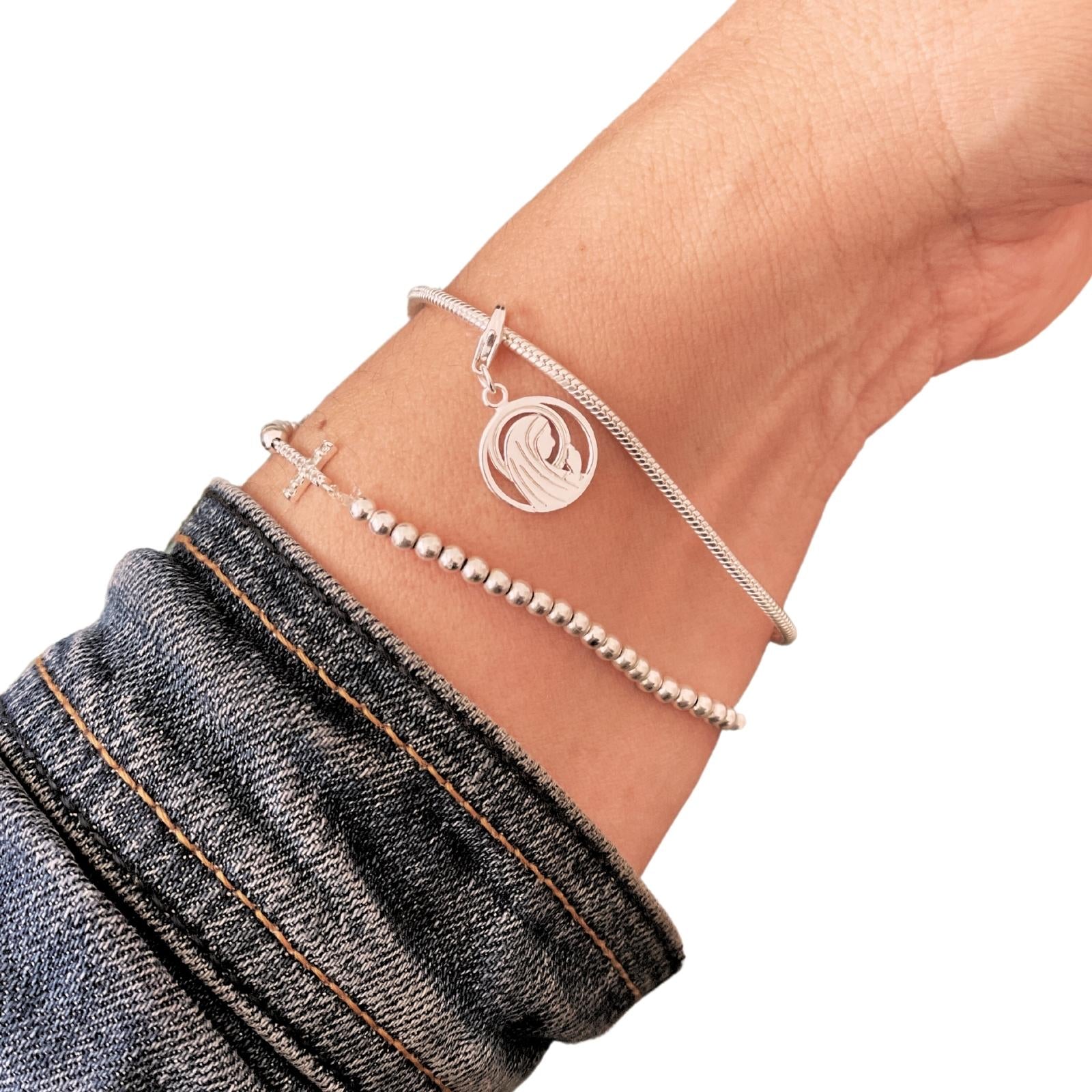 Pulsera Cruz Mostacillas plata