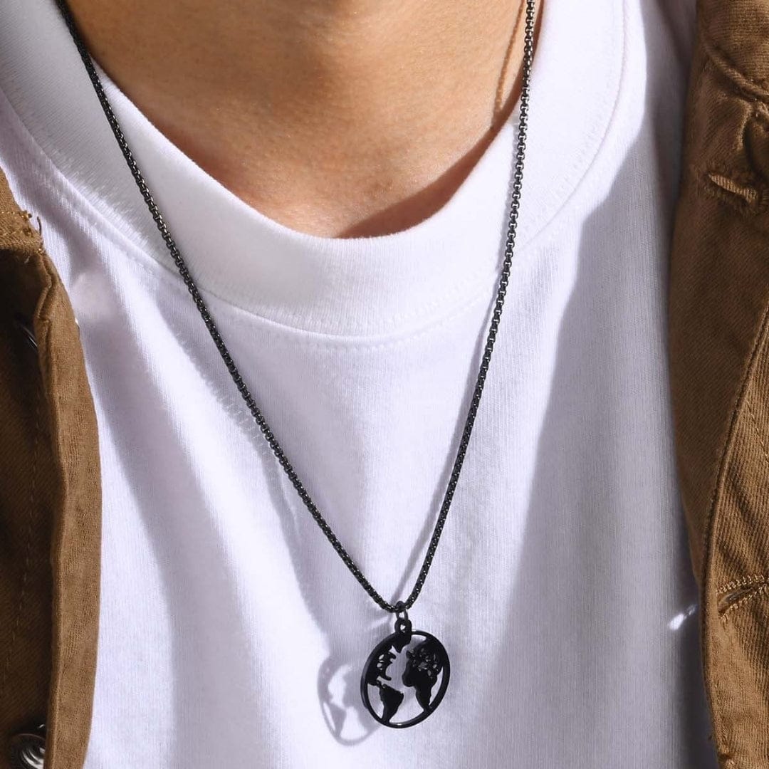 Goia COLGANTE Collar Mapamundi 60 cm Acero Inoxidable -  Negro