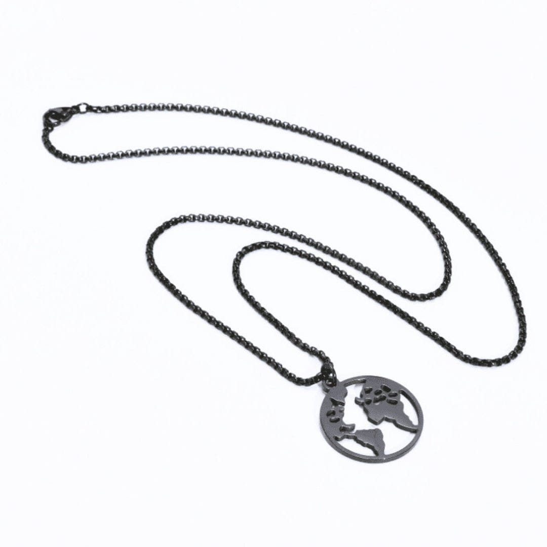 Goia COLGANTE Collar Mapamundi 60 cm Acero Inoxidable -  Negro