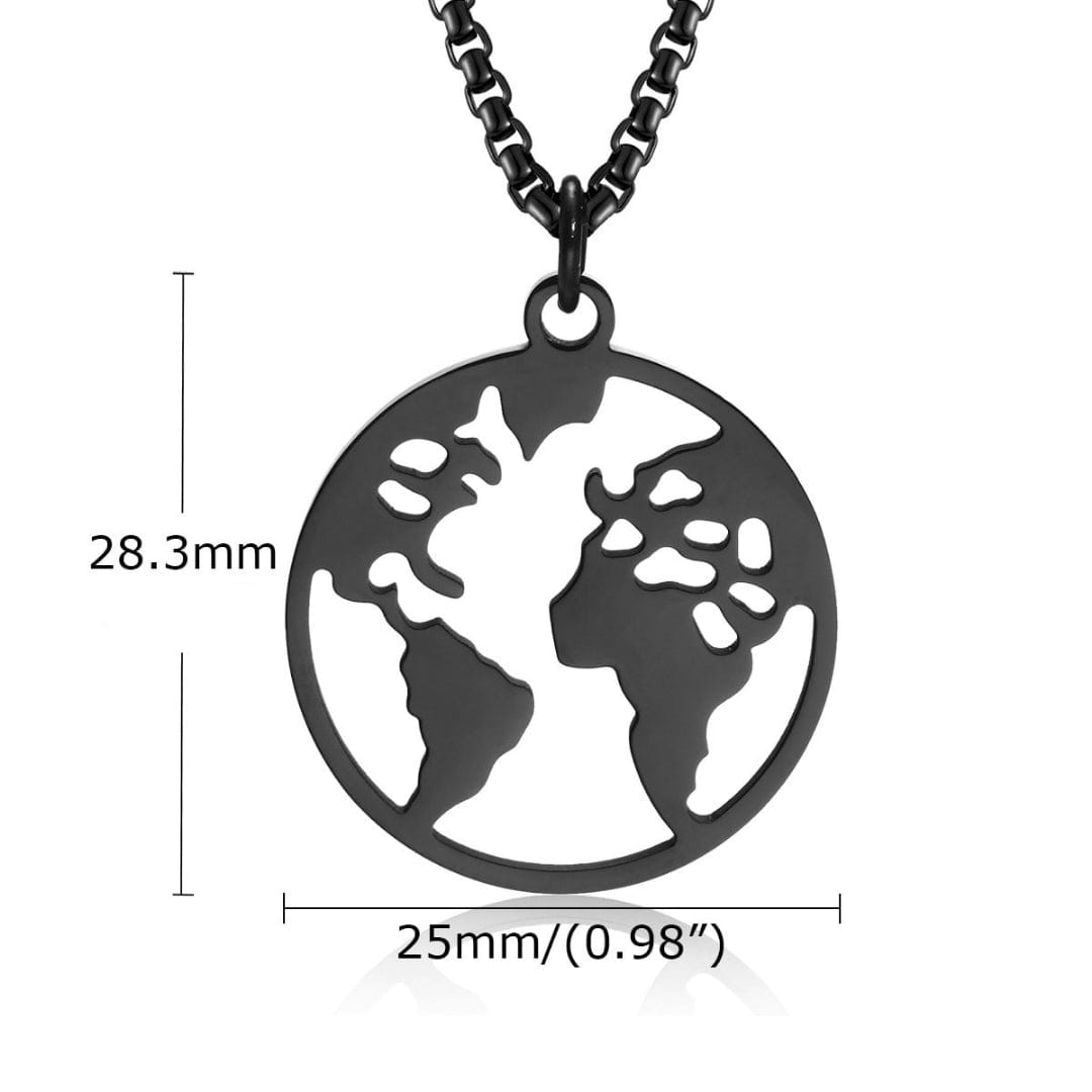 Goia COLGANTE Collar Mapamundi 60 cm Acero Inoxidable -  Negro