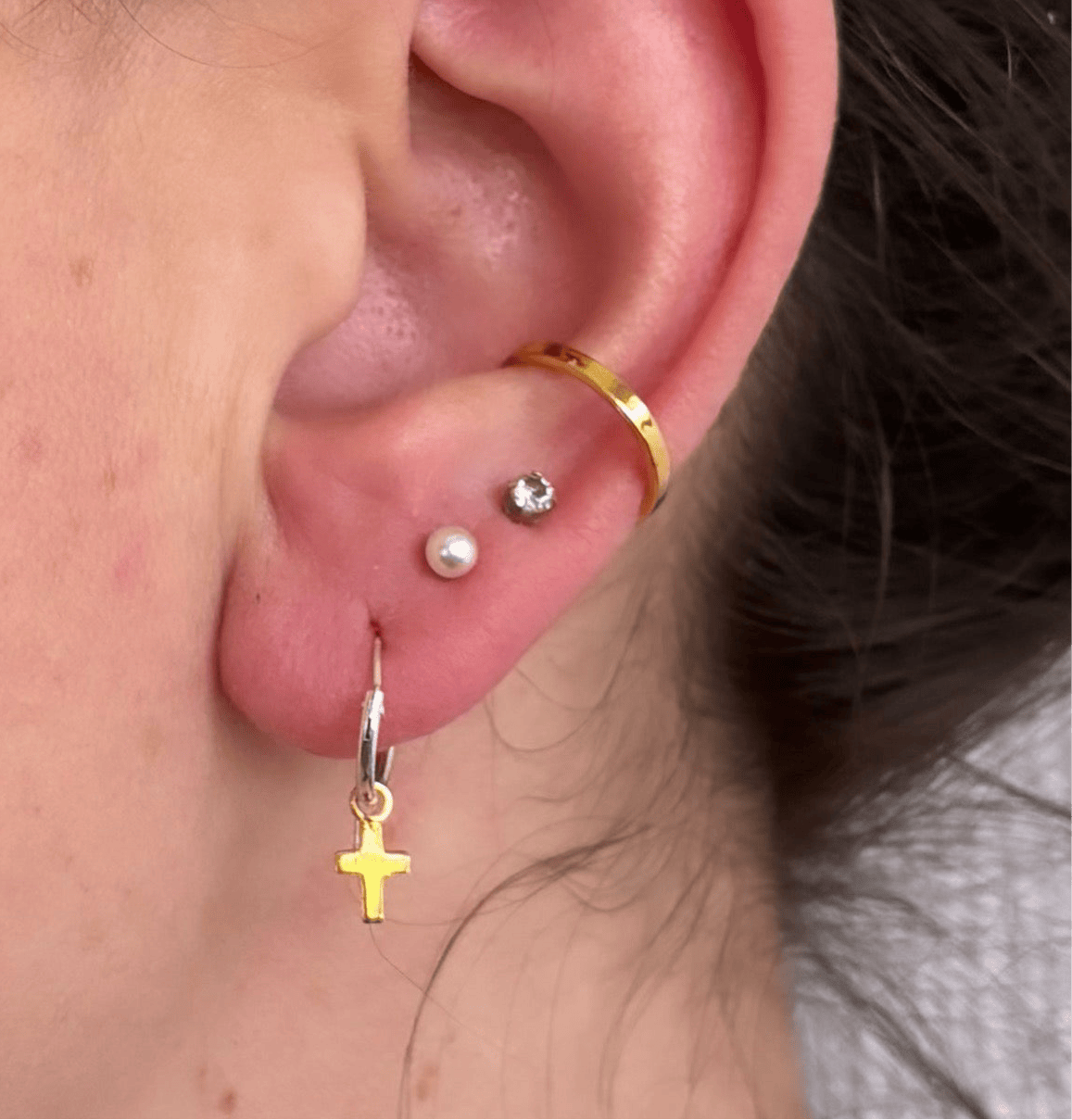 Goia Pendiente Aros argolla Cruz Colgante Bicolor