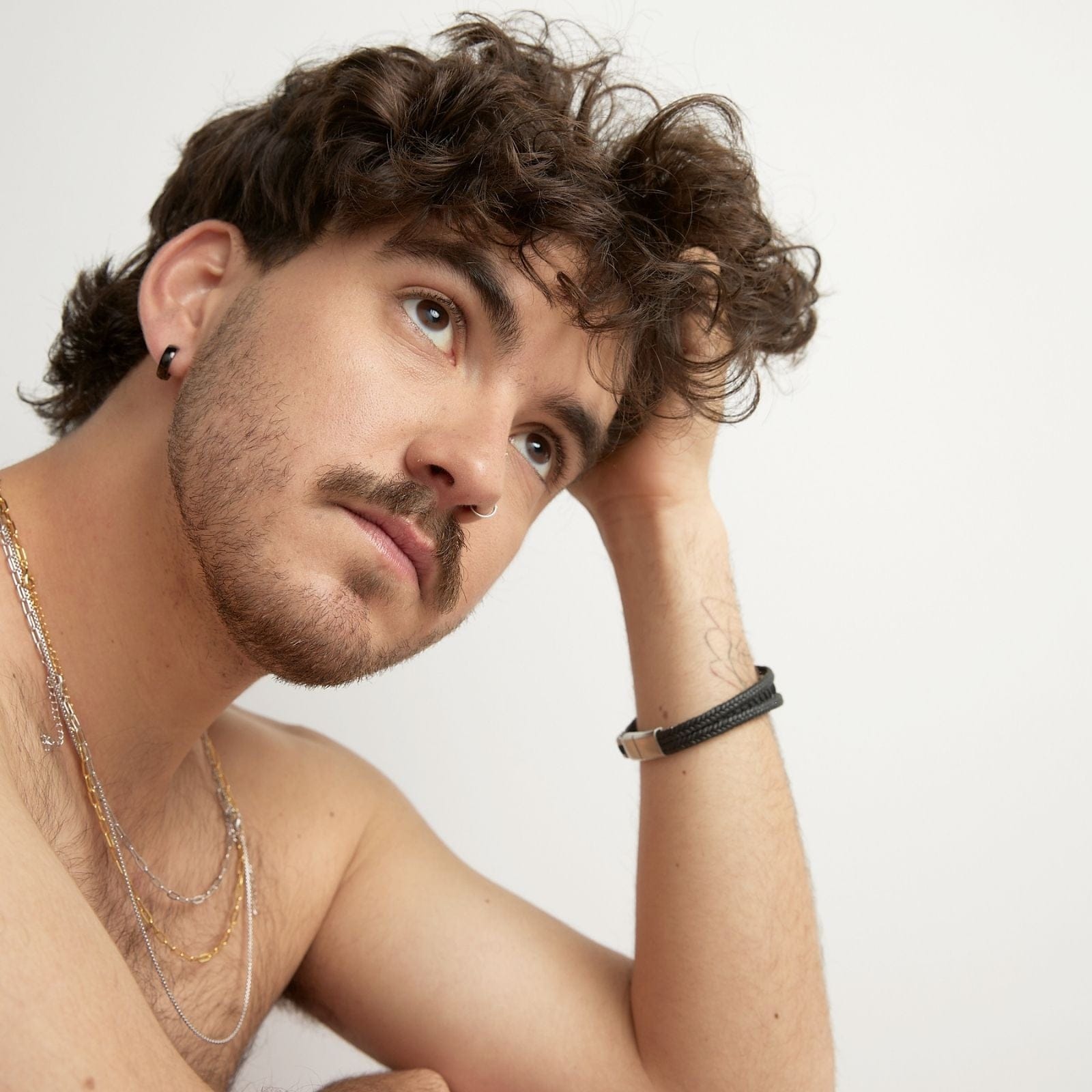 Goia PULSERA Pulsera  unisex Rockera Triple Cuero Sintético Acero Inoxidable - Plateada