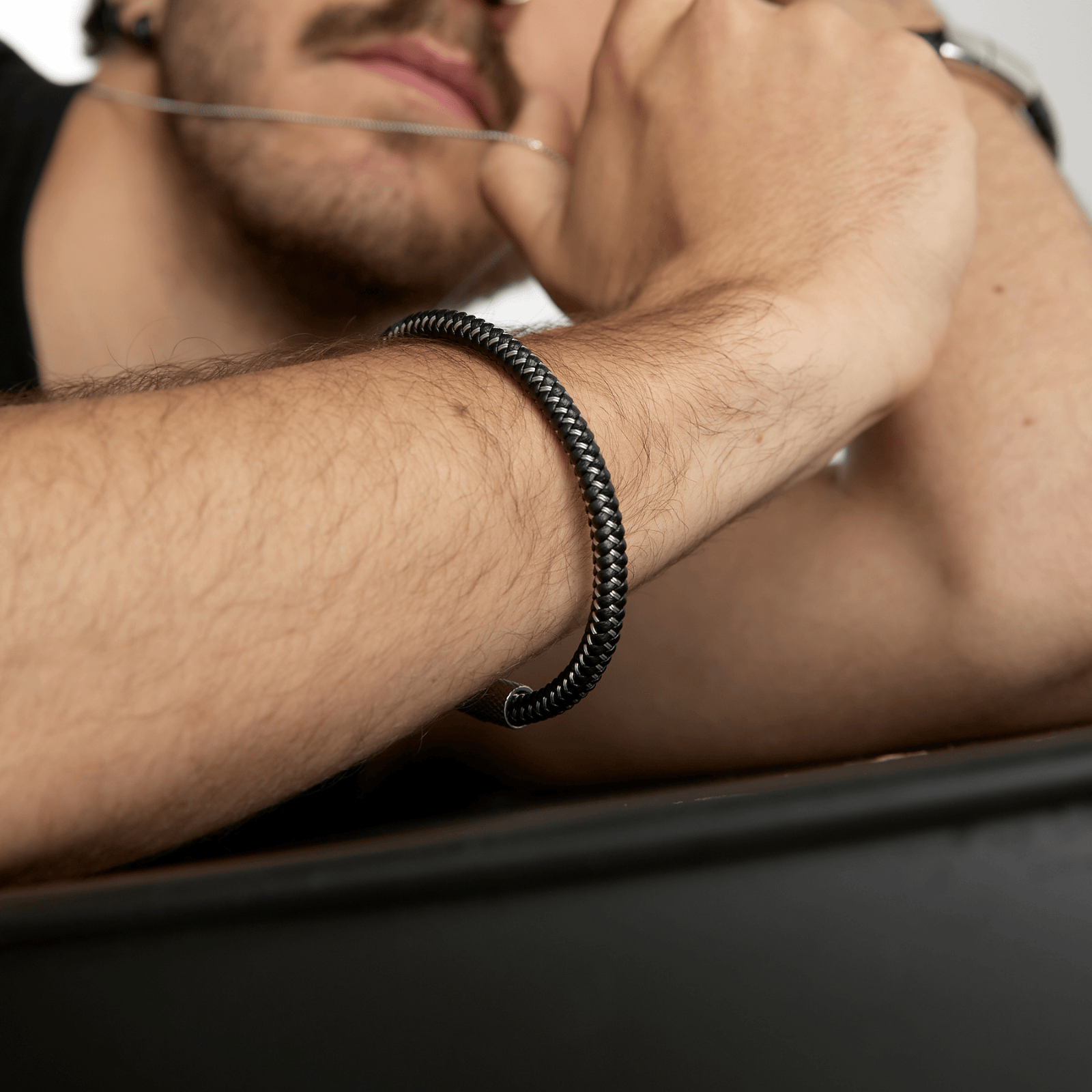 Goia PULSERA Pulsera unisex Trenza Redonda - Cuero Sintético - Acero Inoxidable - Gold